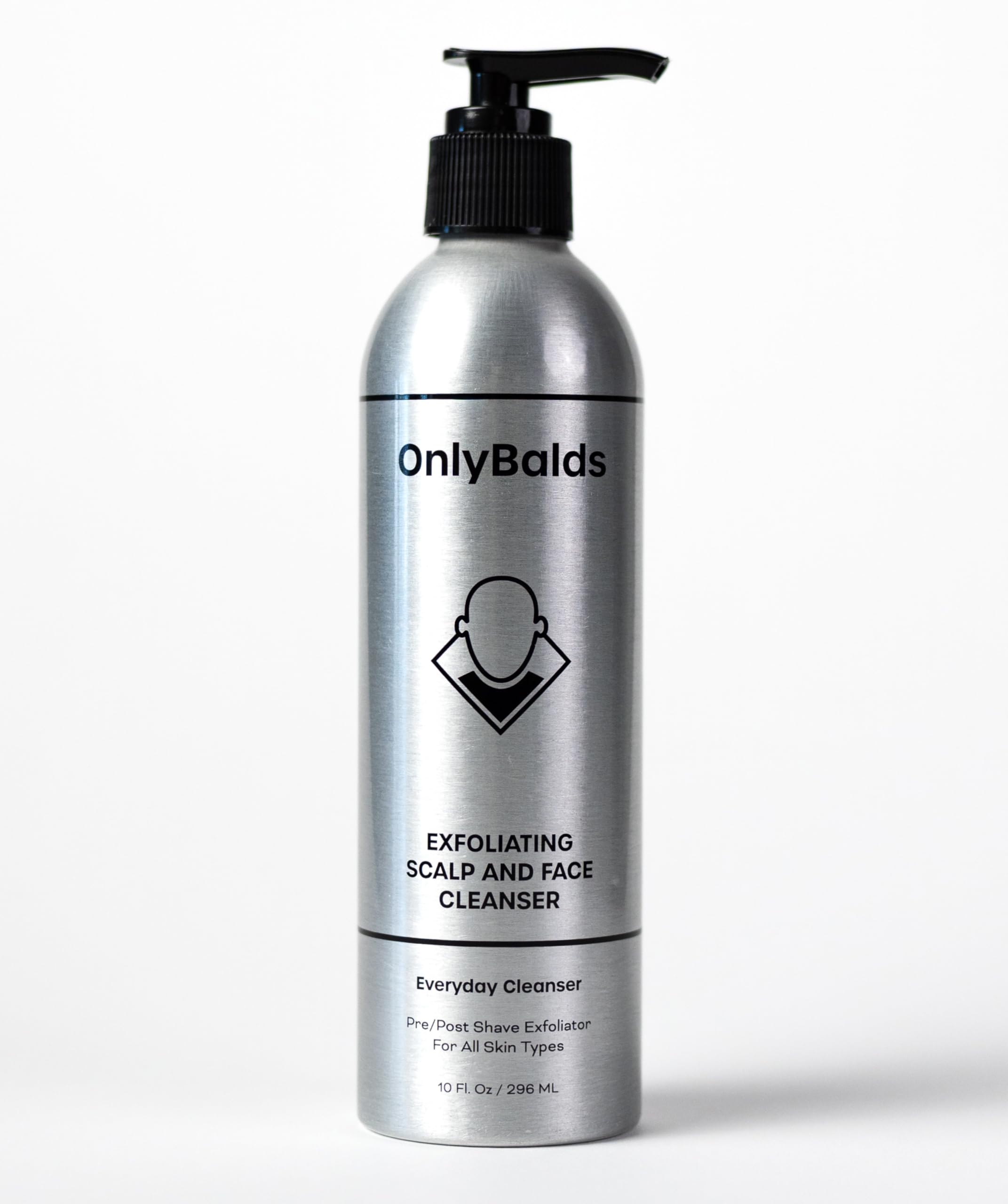 OnlyBalds Exfoliating Scalp & Face Cleanser – Fragrance-Free, Dermatologist-Tested, 10 oz Aluminum Bottle