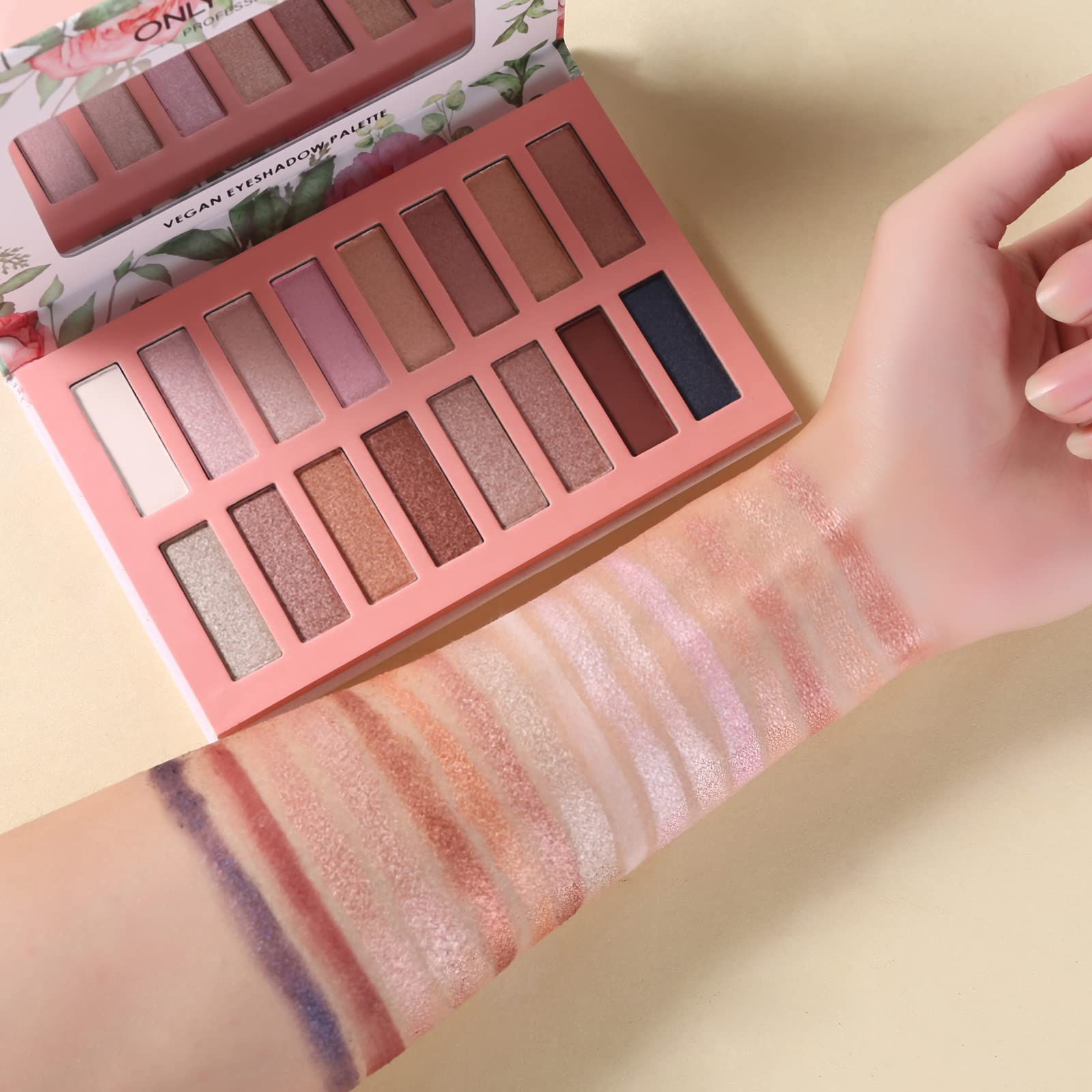 ONLYBETTER Vegan Nude Eyeshadow Palette – 16 Organic, High-Pigment, Long-Lasting Shimmer