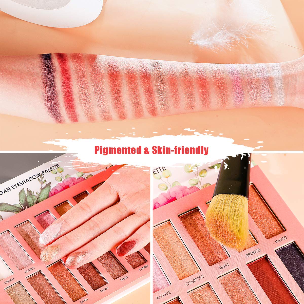 ONLYBETTER Vegan Nude Eyeshadow Palette – 16 Organic, High-Pigment, Long-Lasting Shimmer
