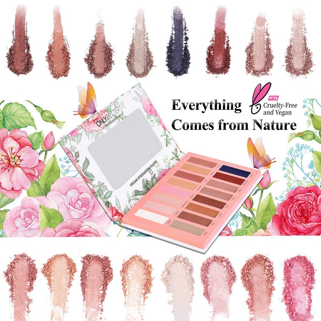 ONLYBETTER Vegan Nude Eyeshadow Palette – 16 Organic, High-Pigment, Long-Lasting Shimmer