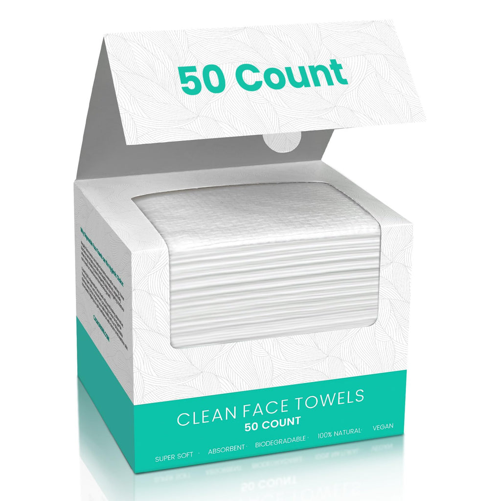 ONLYCARE Disposable Face Towels – Biodegradable, Extra Thick 10x12, 50 Count for Sensitive Skin