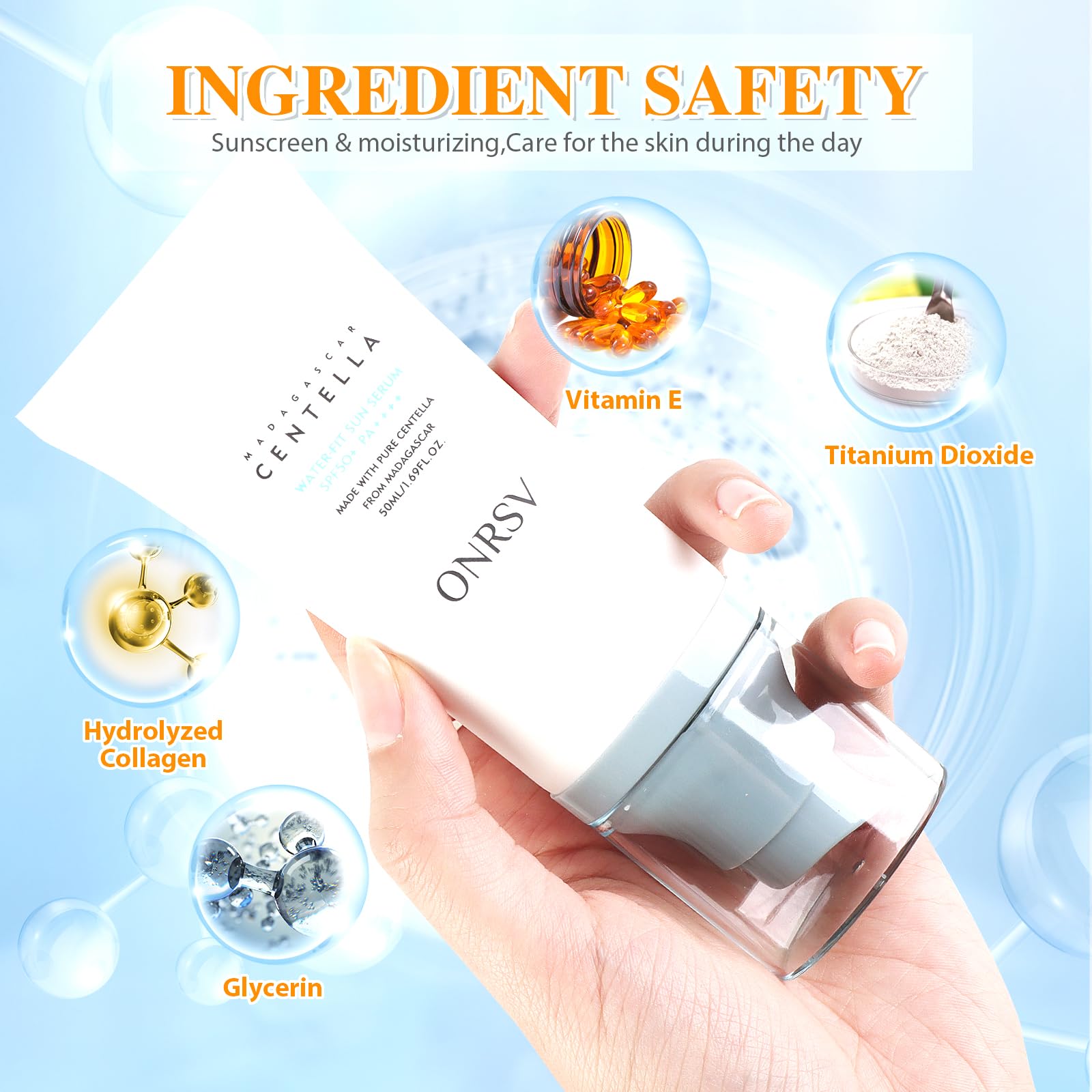ONRSV Madagascar Centella SPF50 Sunscreen & Facial Serums – Hydrating, Non-Sticky Sun Protection for All Skin Types