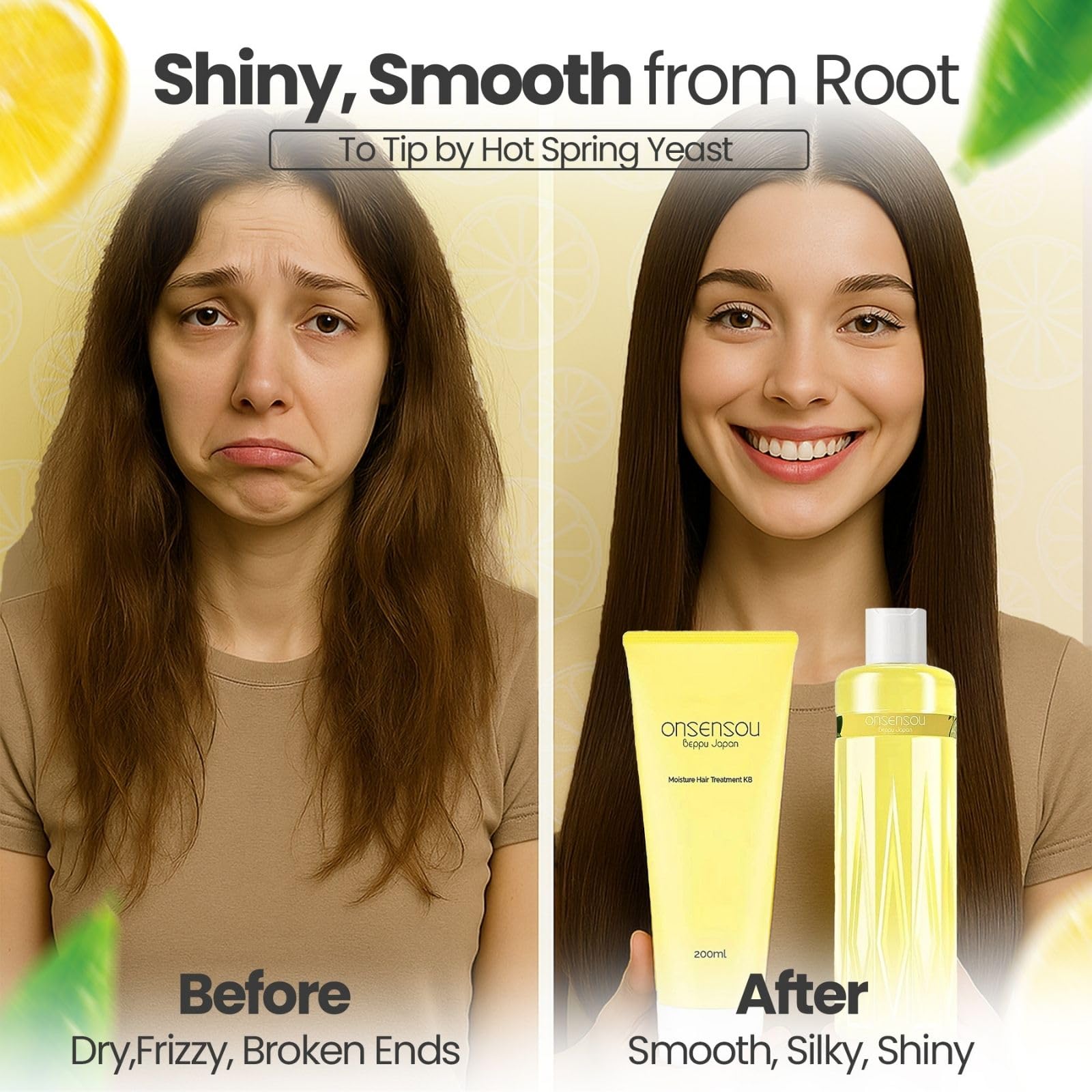 ONSENSOU Curly Hair Set – Sulfate-Free Shampoo & Conditioner with Green Algae, Hot Spring Yeast, Kabasu Citrus