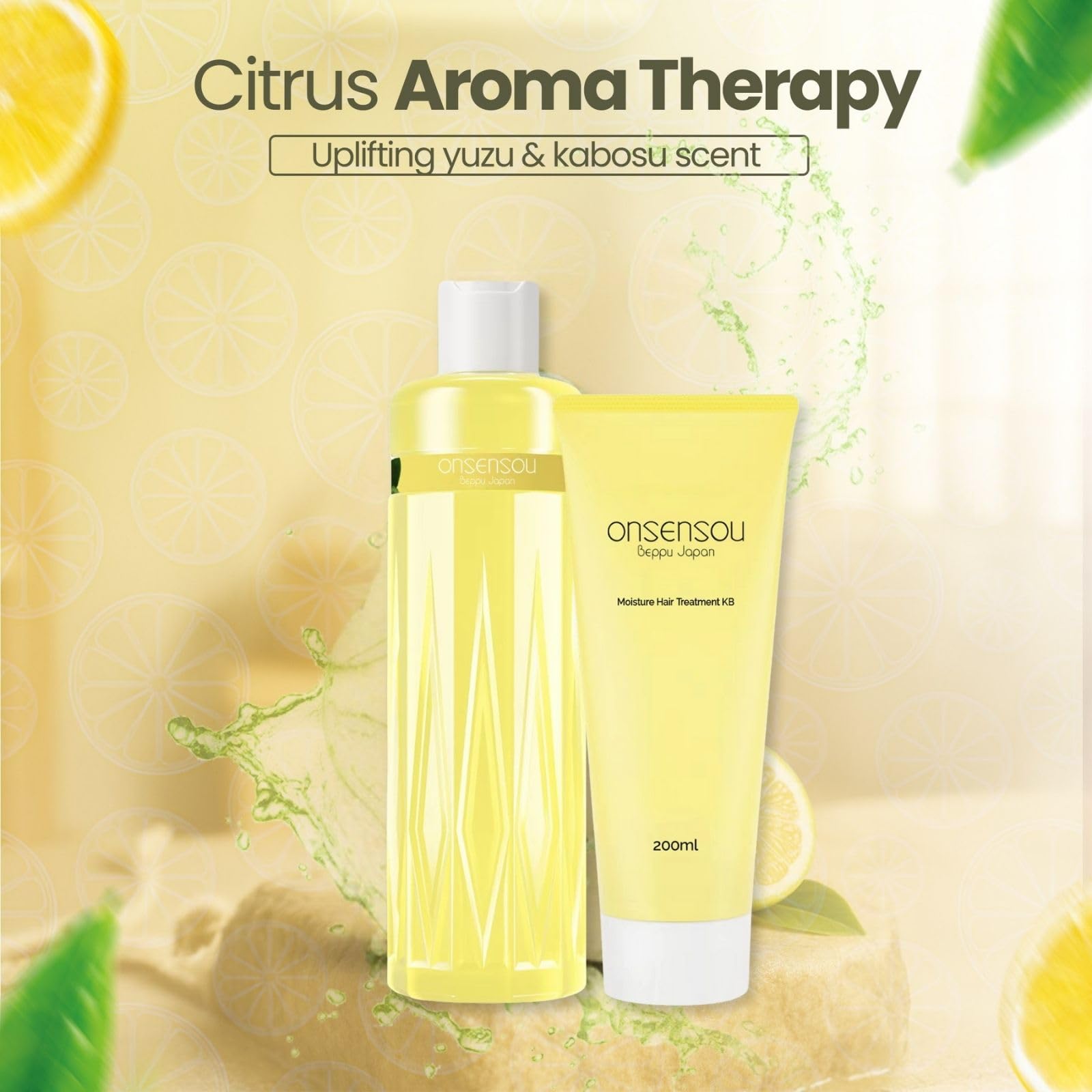 ONSENSOU Curly Hair Set – Sulfate-Free Shampoo & Conditioner with Green Algae, Hot Spring Yeast, Kabasu Citrus