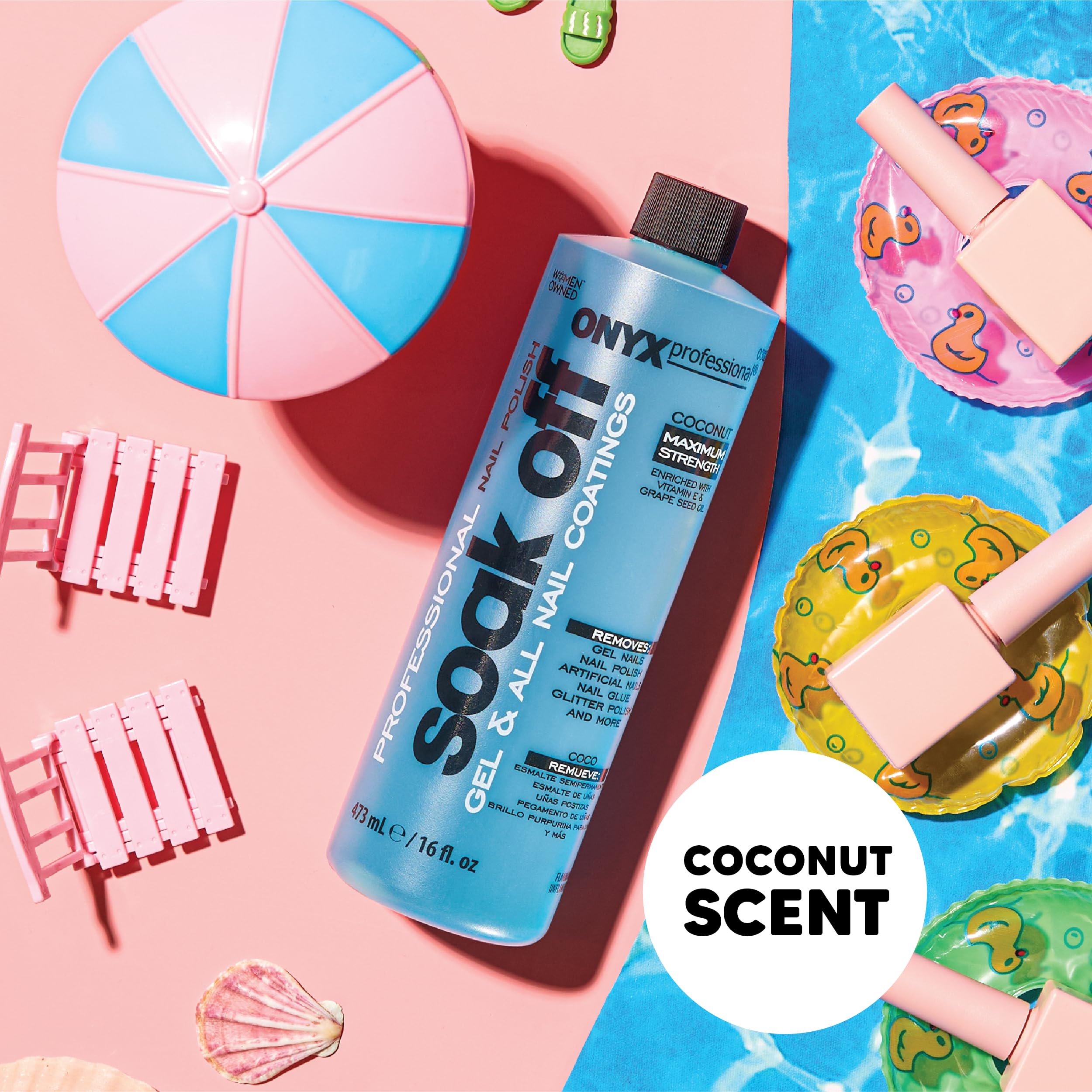 Onyx Professional Coconut Scented Nail Polish Remover + Nail File, 16 oz – Maximum Strength, Vitamin E & Grapeseed Oil