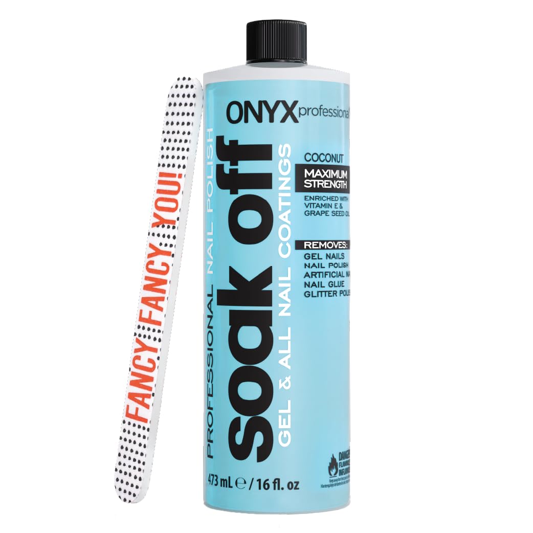 Onyx Professional Coconut Scented Nail Polish Remover + Nail File, 16 oz – Maximum Strength, Vitamin E & Grapeseed Oil