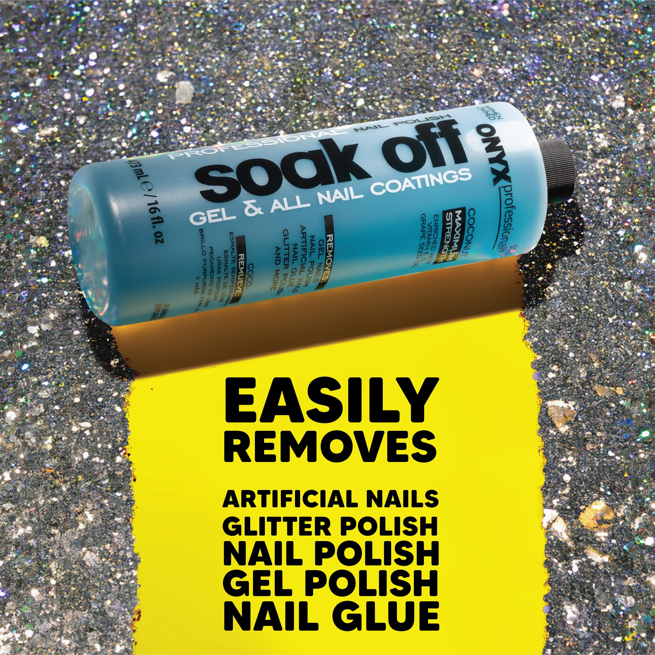 Onyx Professional Coconut Scented Nail Polish Remover + Nail File, 16 oz – Maximum Strength, Vitamin E & Grapeseed Oil