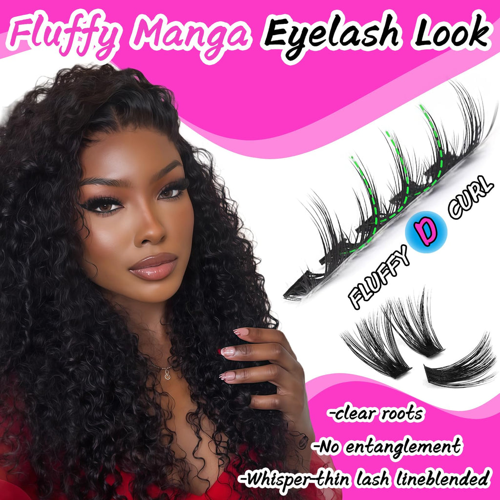 OOPPOO Manga Lash Clusters: Dense 100D+120D, 10-18mm Wispy Volume DIY Extensions