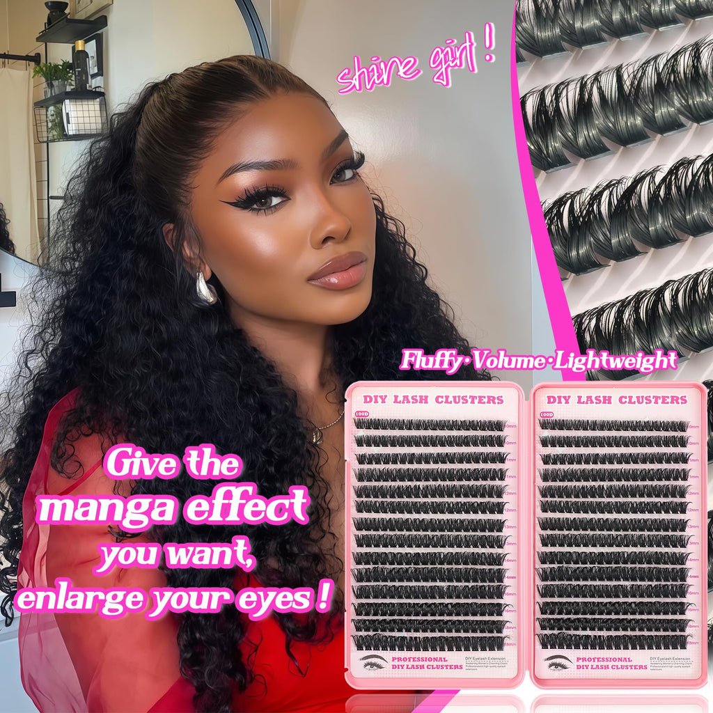 OOPPOO Manga Lash Clusters – 504 Pcs 100D+100D D-Curl Wispy Lashes 10-18mm DIY Kit