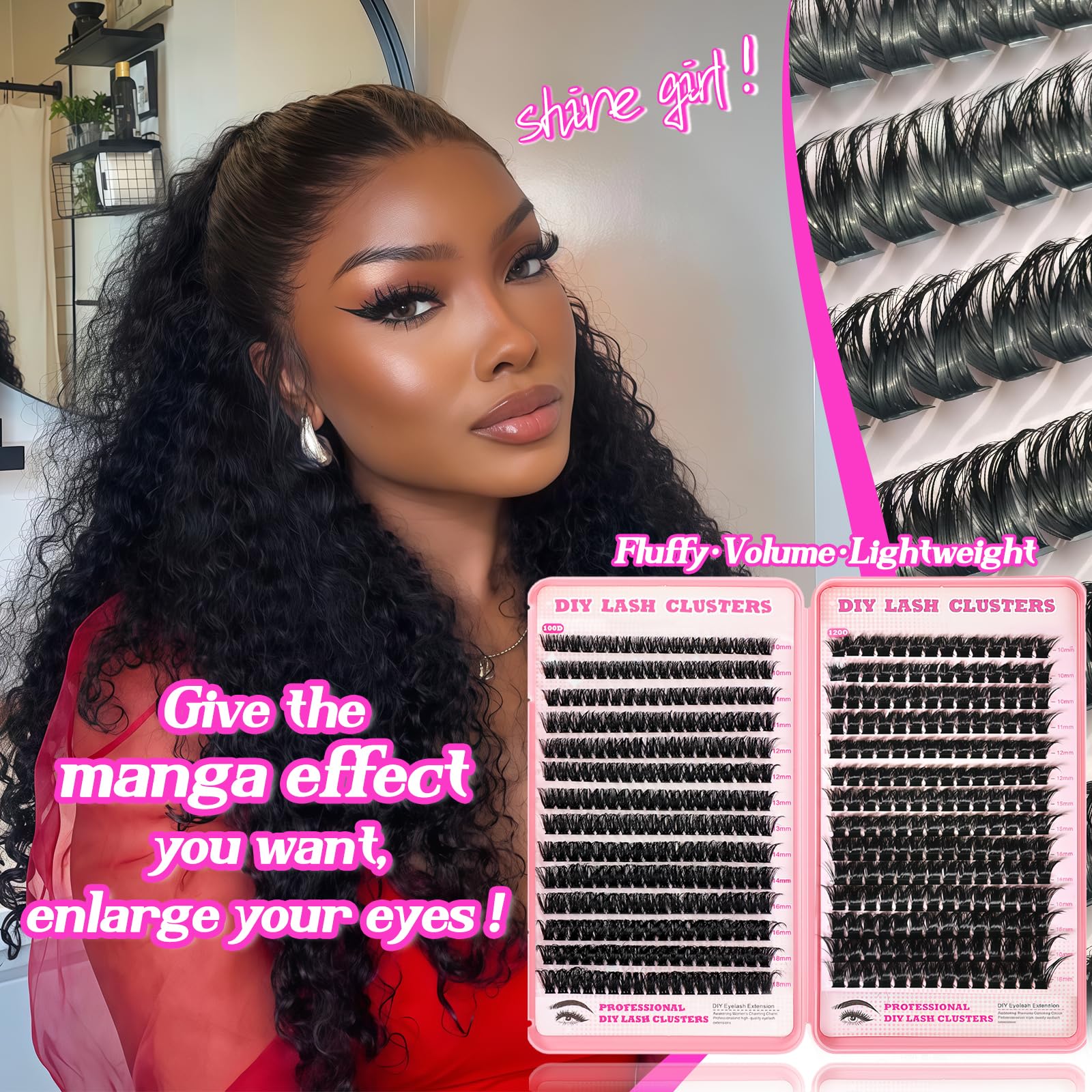 OOPPOO Manga Lash Clusters: Dense 100D+120D, 10-18mm Wispy Volume DIY Extensions