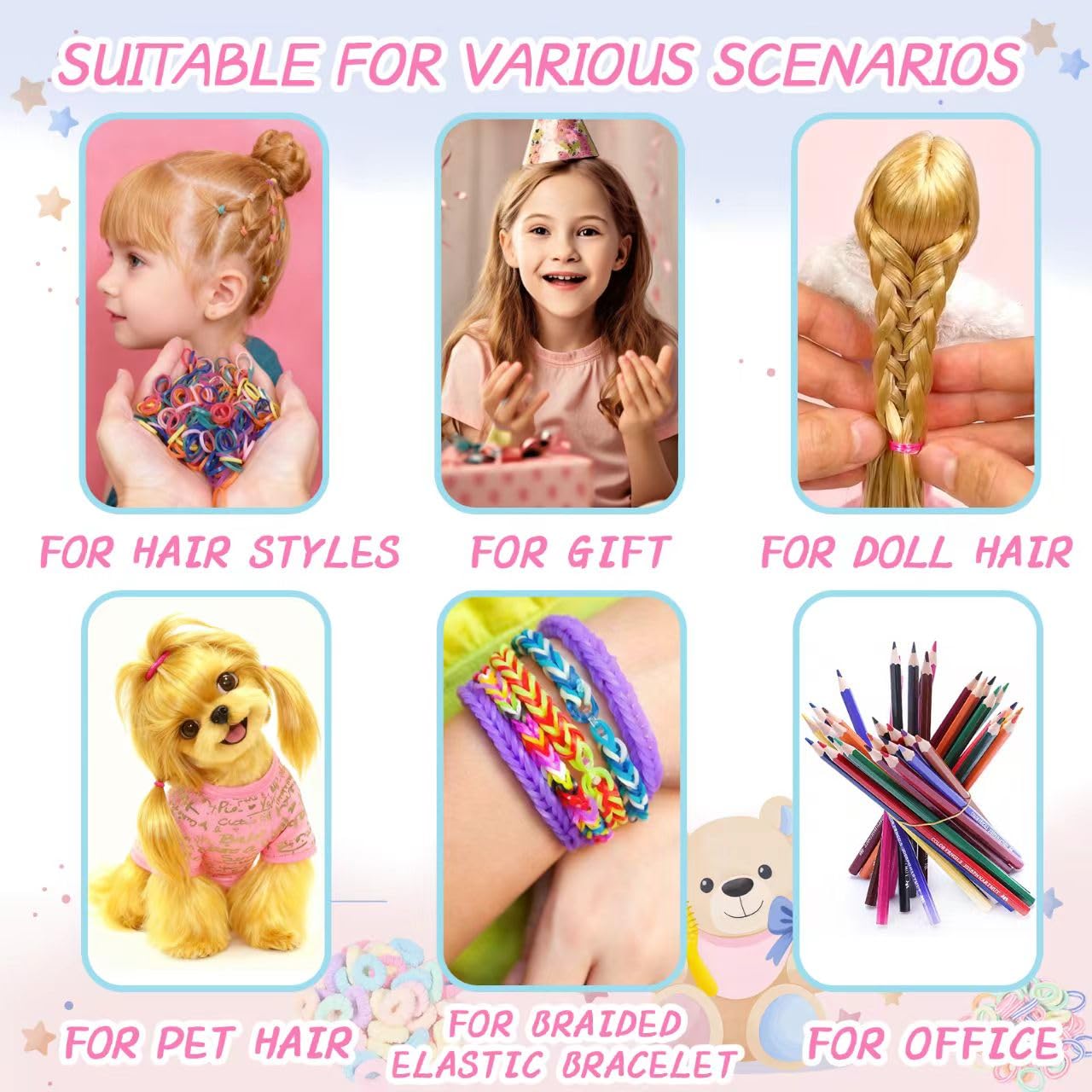 OOPPOO Hair Accessories for Girls – 2100 Multicolor Hair Ties (36 Colors) with Tops Tail Tool & Cutter