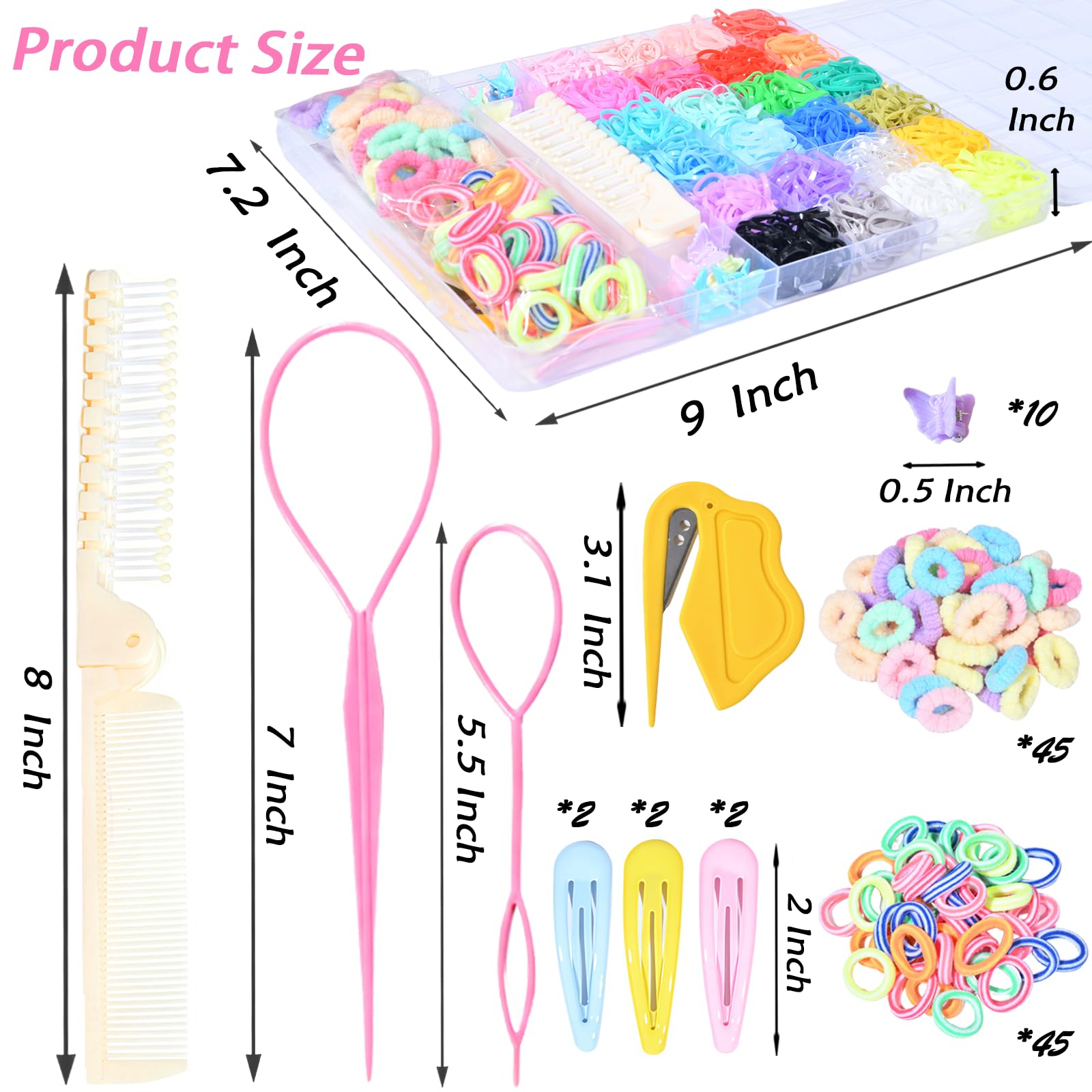 OOPPOO Hair Accessories for Girls – 2100 Multicolor Hair Ties (36 Colors) with Tops Tail Tool & Cutter
