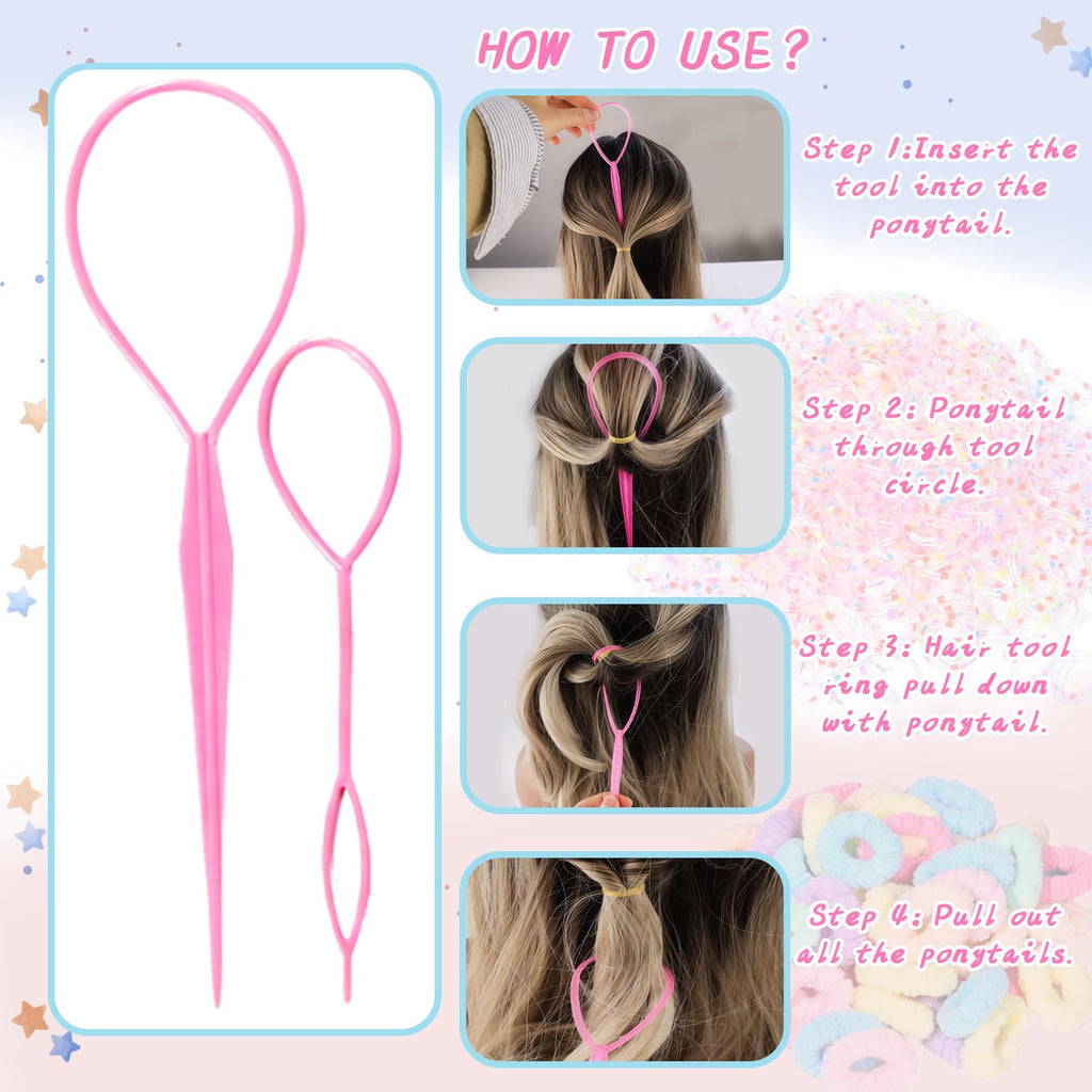 OOPPOO Hair Accessories for Girls – 2100 Multicolor Hair Ties (36 Colors) with Tops Tail Tool & Cutter
