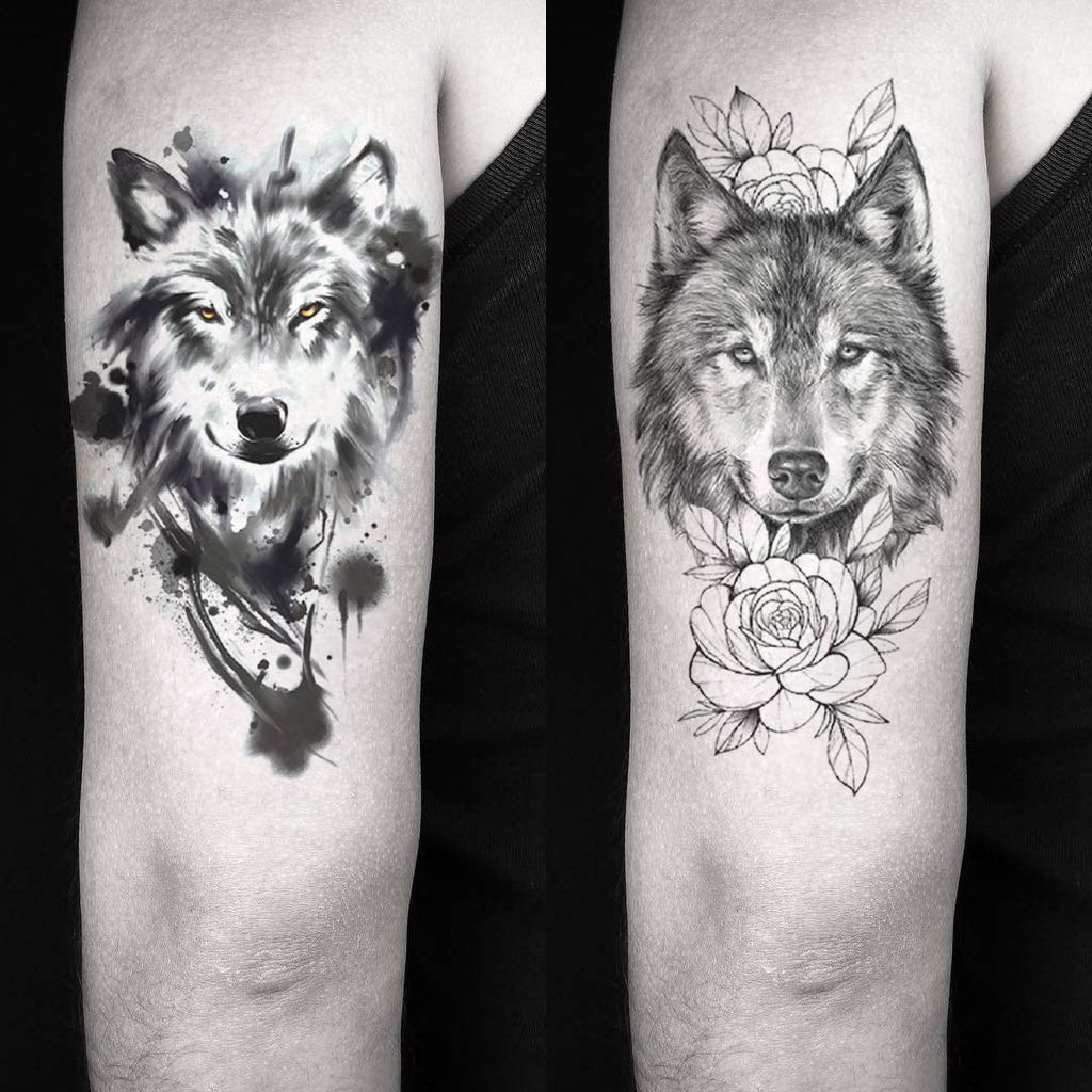 Oottati 8 Sheets Wolf Taichi Totem Skull Moon Forest Flower Temporary Tattoos