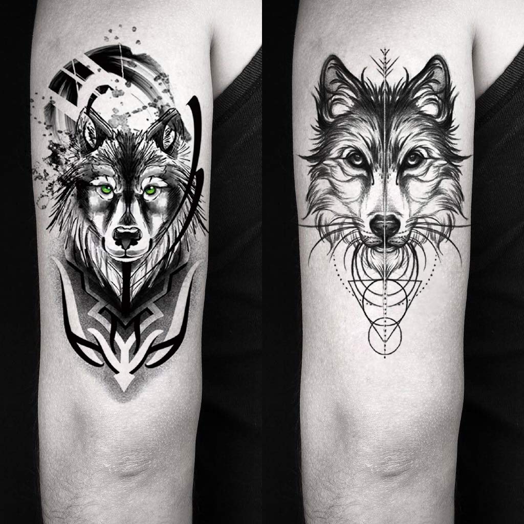 Oottati 8 Sheets Wolf Taichi Totem Skull Moon Forest Flower Temporary Tattoos
