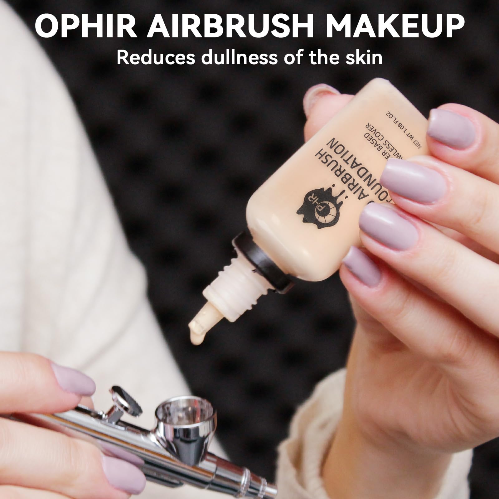 OPHIR Flawless Airbrush Makeup Kit — Pro Foundation, 7 Shades + 13 Eyeshadows, Air Compressor