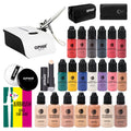 OPHIR Flawless Airbrush Makeup Kit — Pro Foundation, 7 Shades + 13 Eyeshadows, Air Compressor