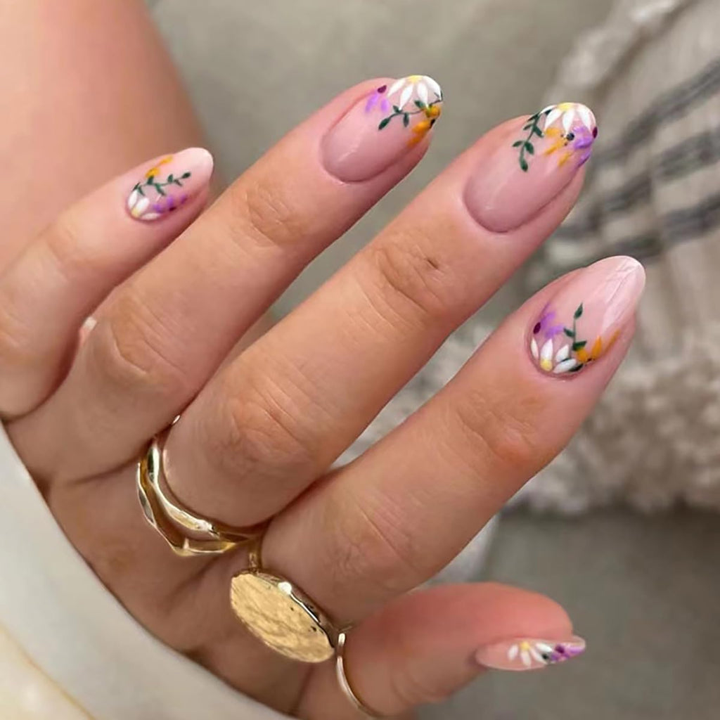 OPkssnails Almond Ballet with Daisy – 6 Packs Press-On Nails (144 Pcs), 12 Sizes