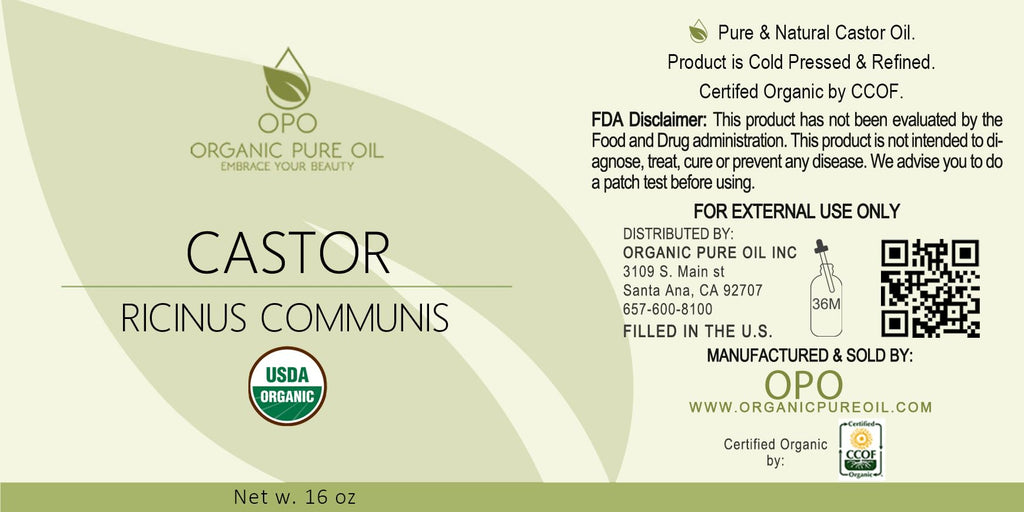OPO Organic Castor Oil – 16 oz | USDA Organic, Cold-Pressed, Hexane-Free, Pure for Skin, Hair & Nails