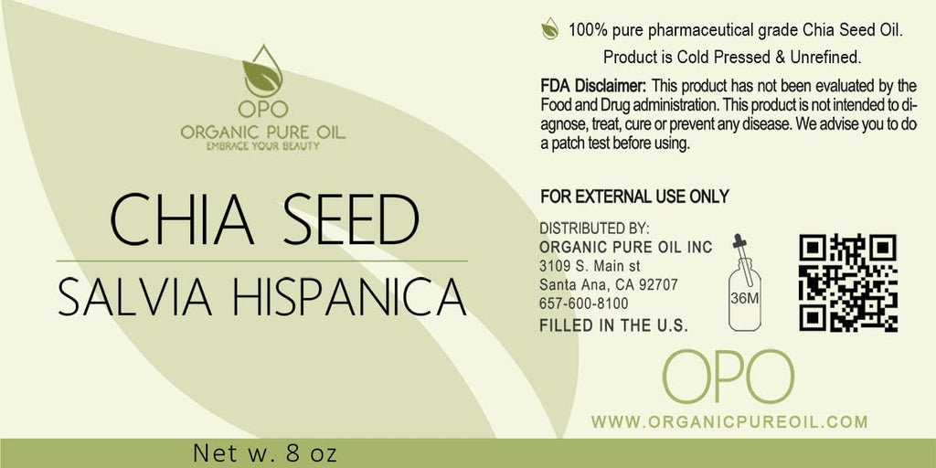 OPO Chia Seed Oil – Pure, Cold-Pressed Carrier Oil for Skin, Hair, Nails (8 oz)