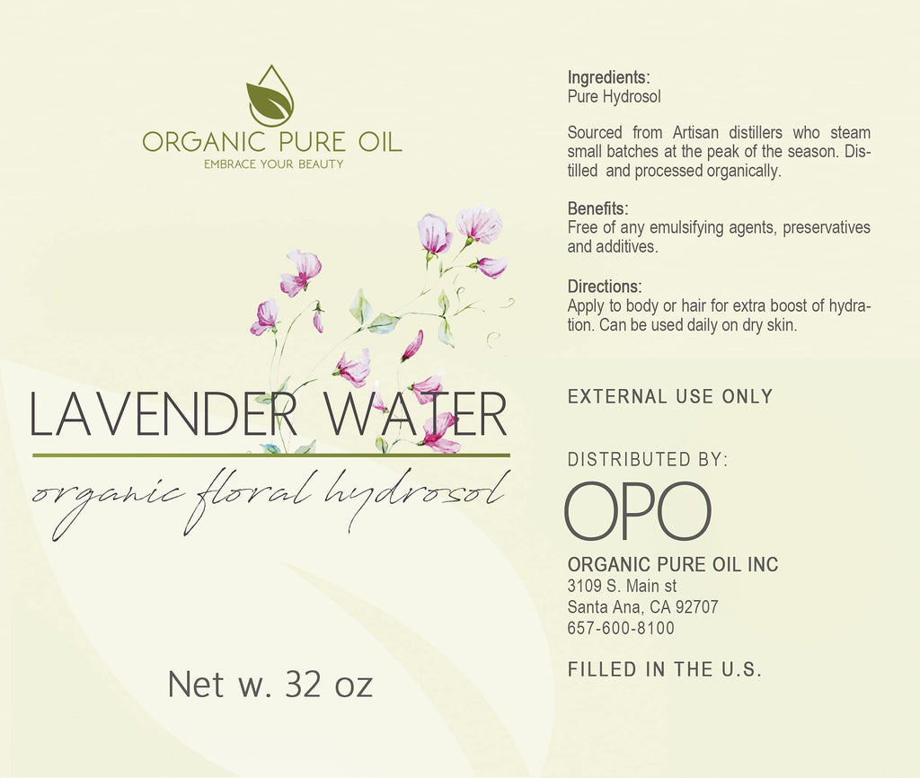 OPO Lavender Water Hydrosol 32oz - Pure Steam Distilled, Non-GMO