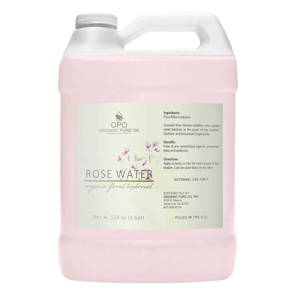 OPO Rose Hydrosol – 128 oz Pure Steam-Distilled Rose Water, Alcohol-Free Bulk Toner & Mist