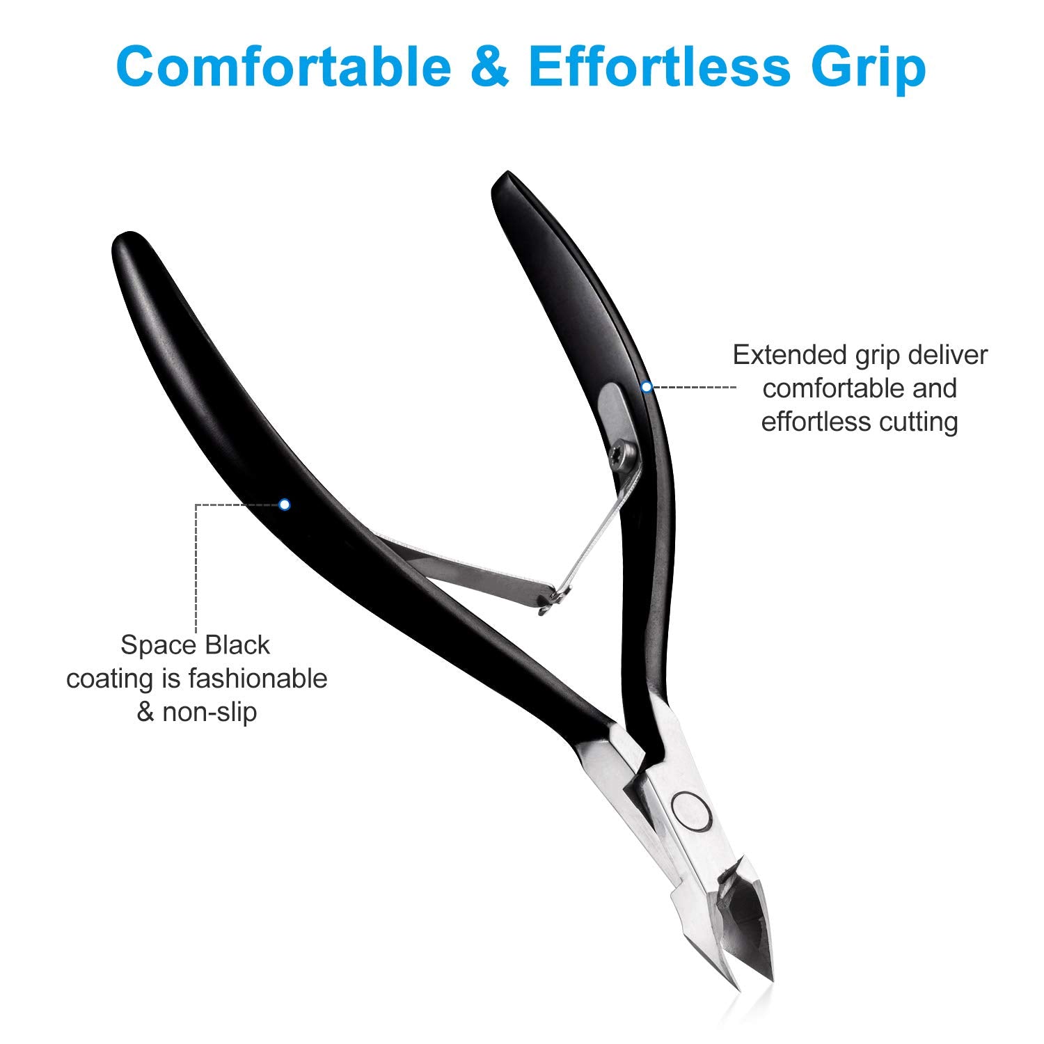 opove X7 Black Cuticle Nippers – Ultra-Sharp Stainless Steel Cutter, Ergonomic 3/4 Jaw for Salon & Home Nail Care