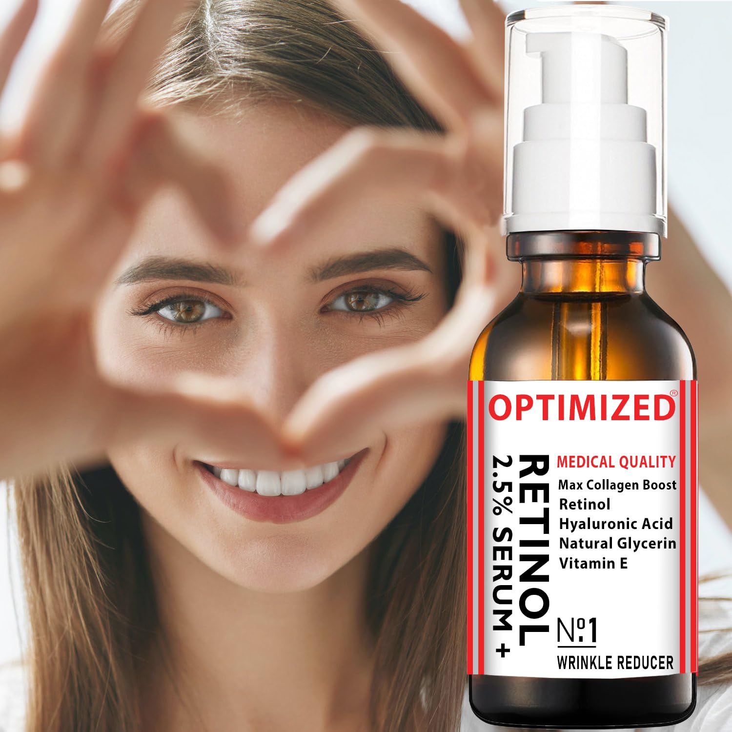 OPTIMIZED Retinol Serum 2.5% with Hyaluronic Acid, Glycerin & Vitamin E – Smooth Fine Lines