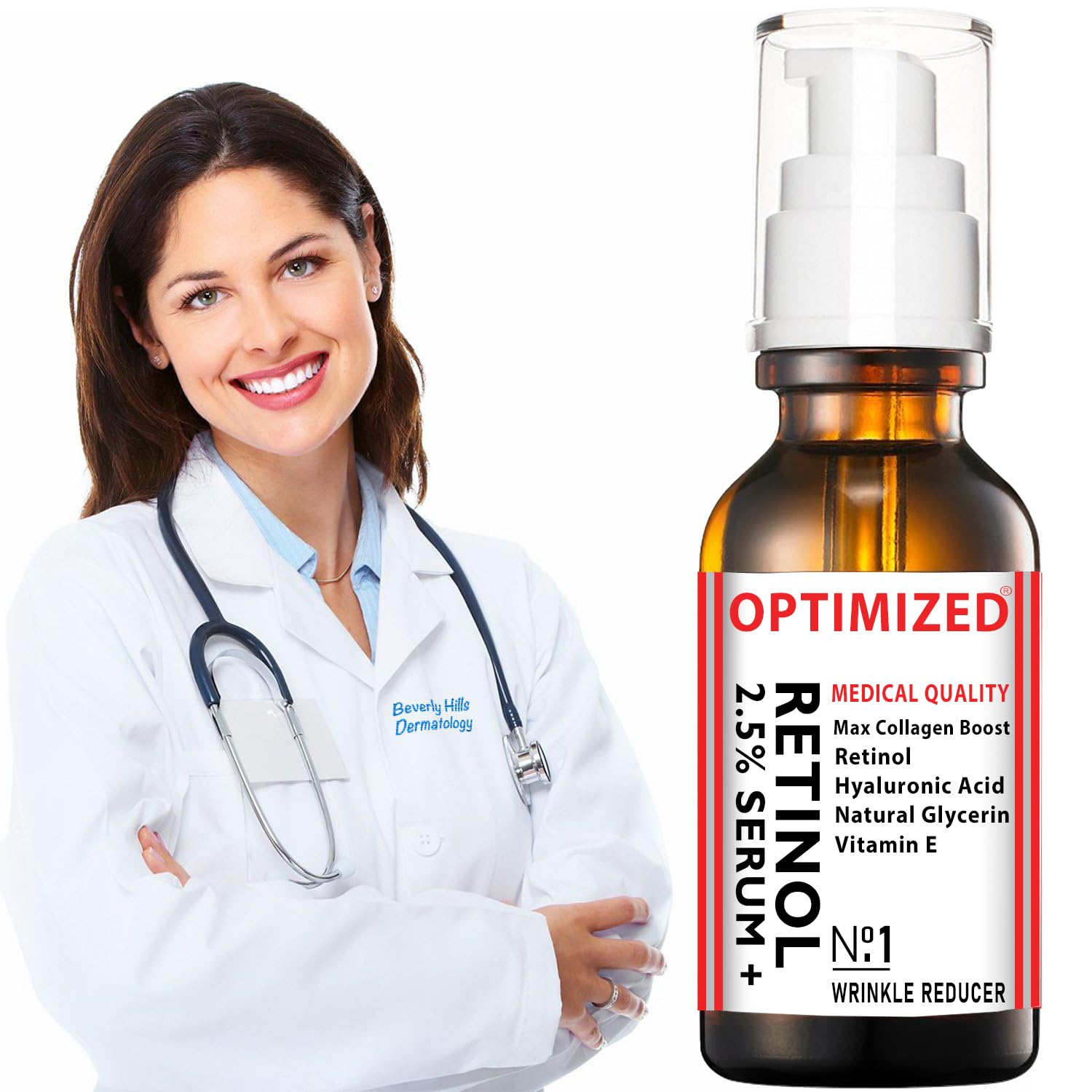 OPTIMIZED Retinol Serum 2.5% with Hyaluronic Acid, Glycerin & Vitamin E – Smooth Fine Lines