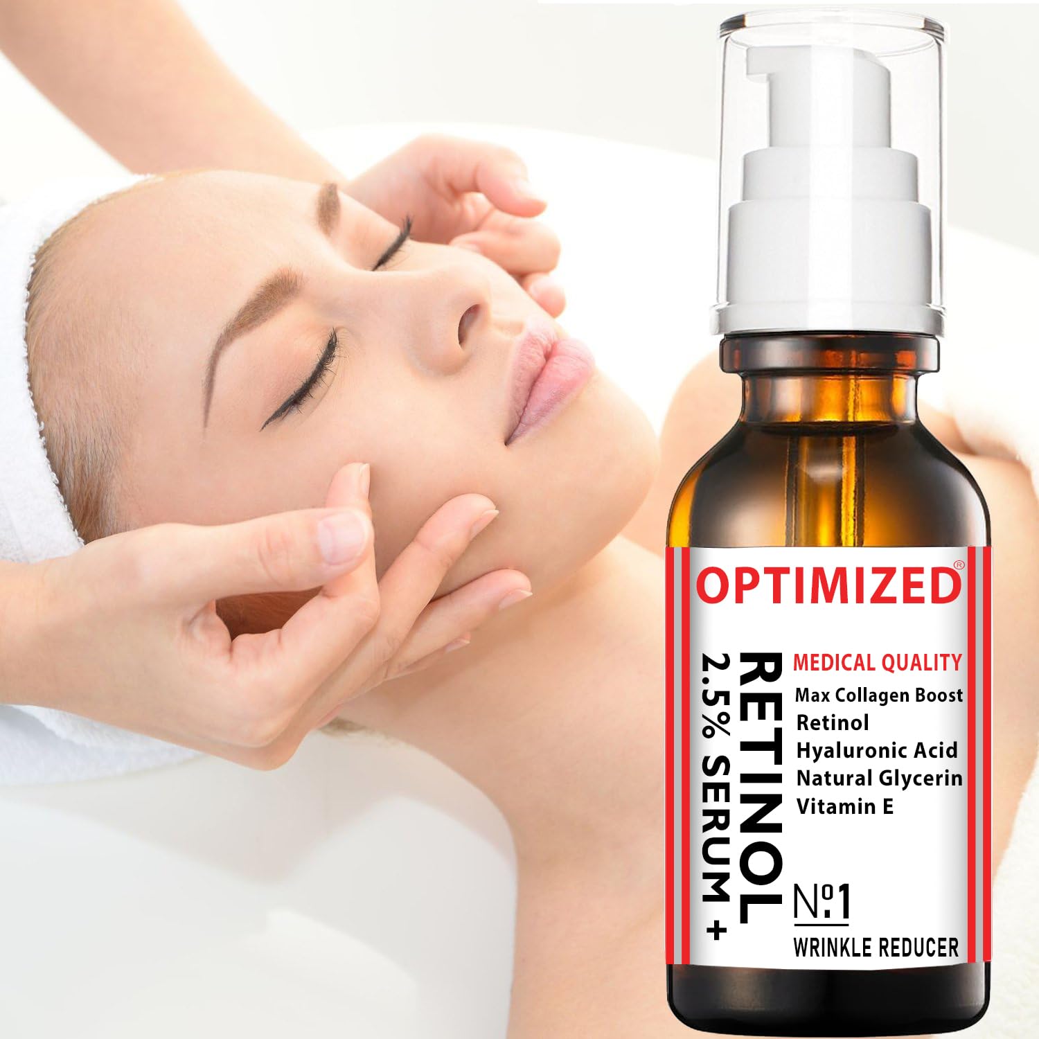 OPTIMIZED Retinol Serum 2.5% with Hyaluronic Acid, Glycerin & Vitamin E – Smooth Fine Lines