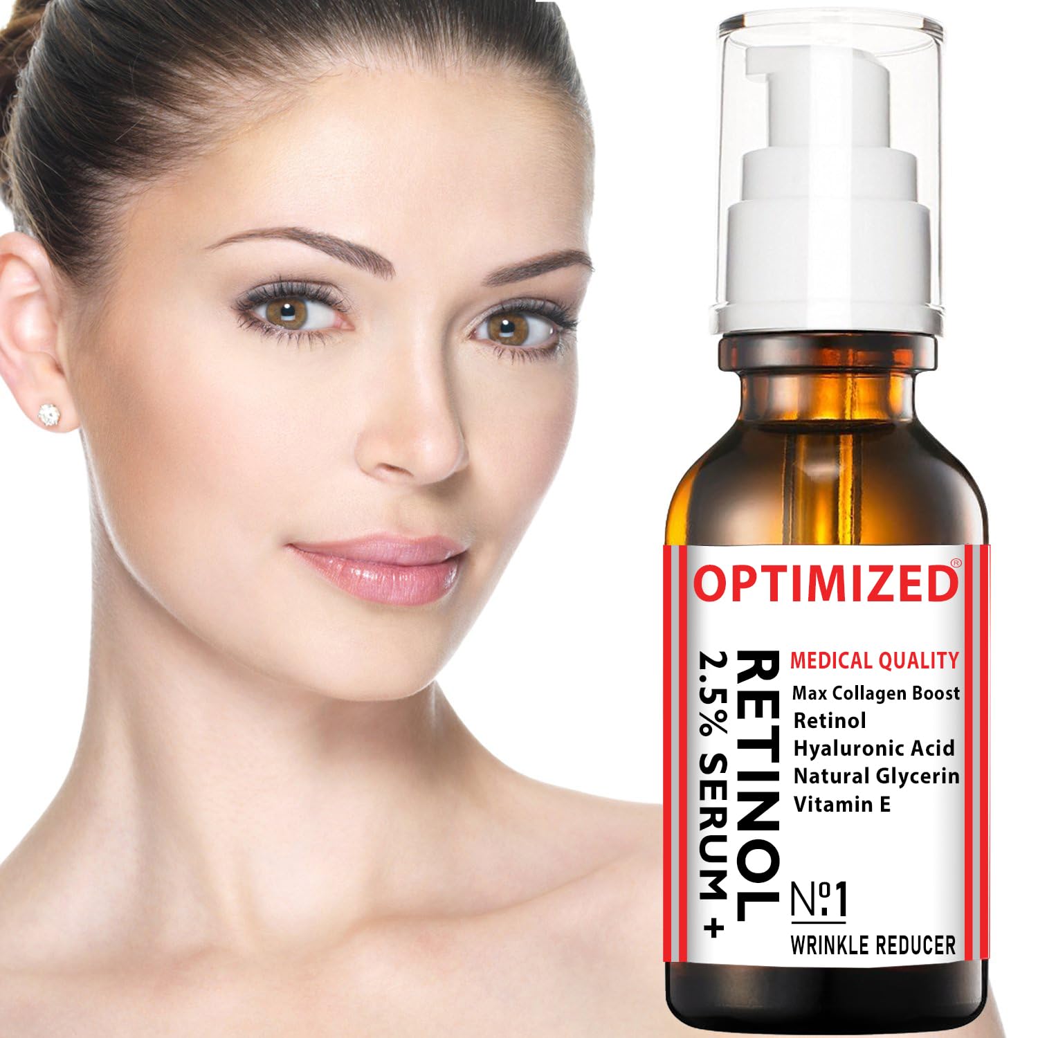 OPTIMIZED Retinol Serum 2.5% with Hyaluronic Acid, Glycerin & Vitamin E – Smooth Fine Lines