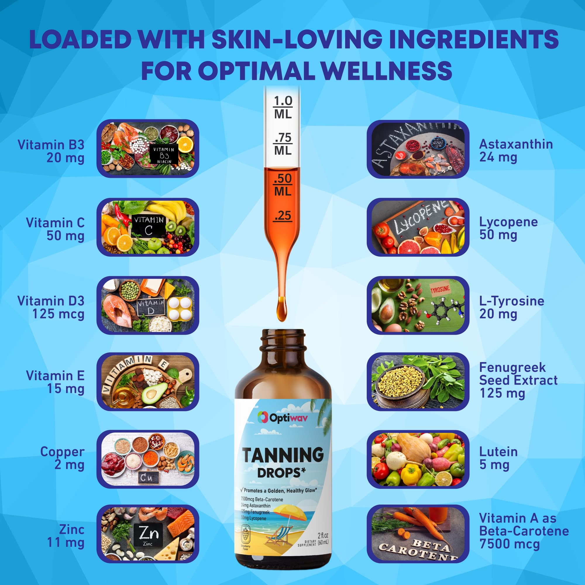 Optiwav Sunless Tanning Drops to Drink – Drinkable Self Tanner for Face & Body (Vegan, Sugar-Free)