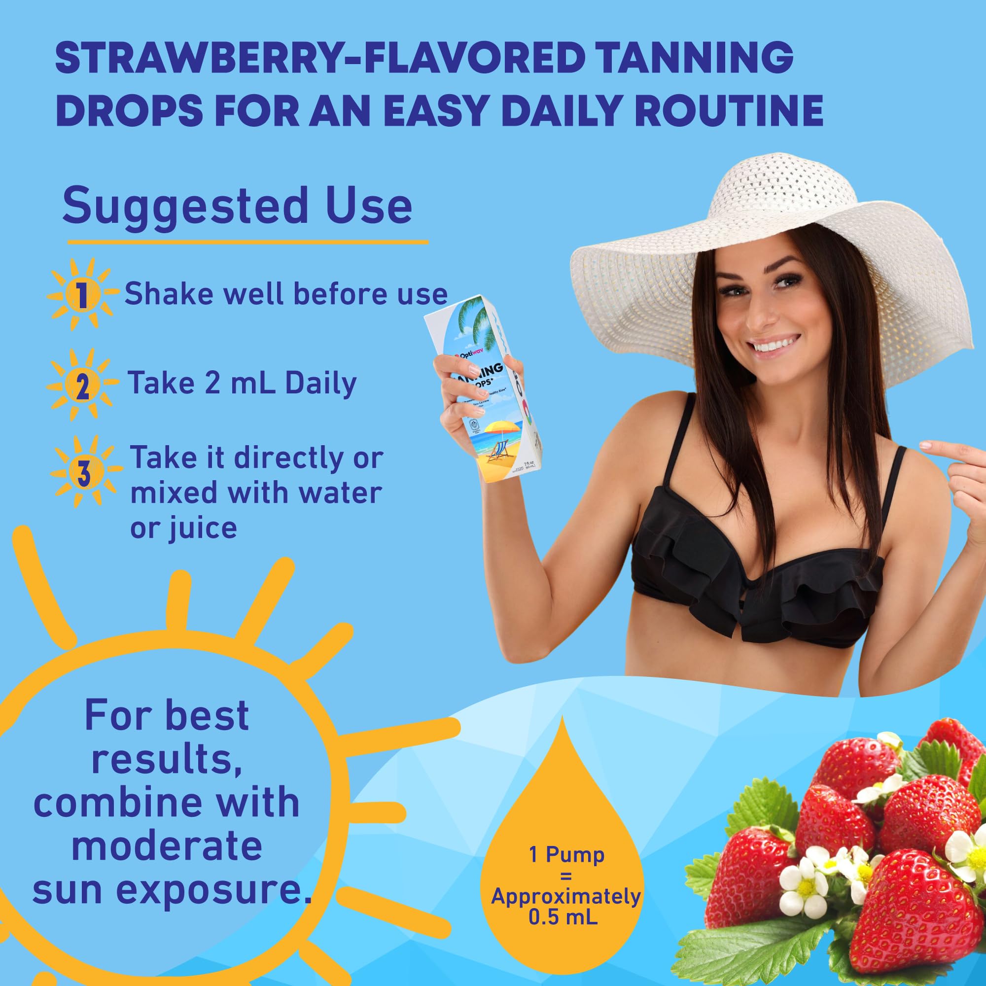 Optiwav Sunless Tanning Drops to Drink – Drinkable Self Tanner for Face & Body (Vegan, Sugar-Free)