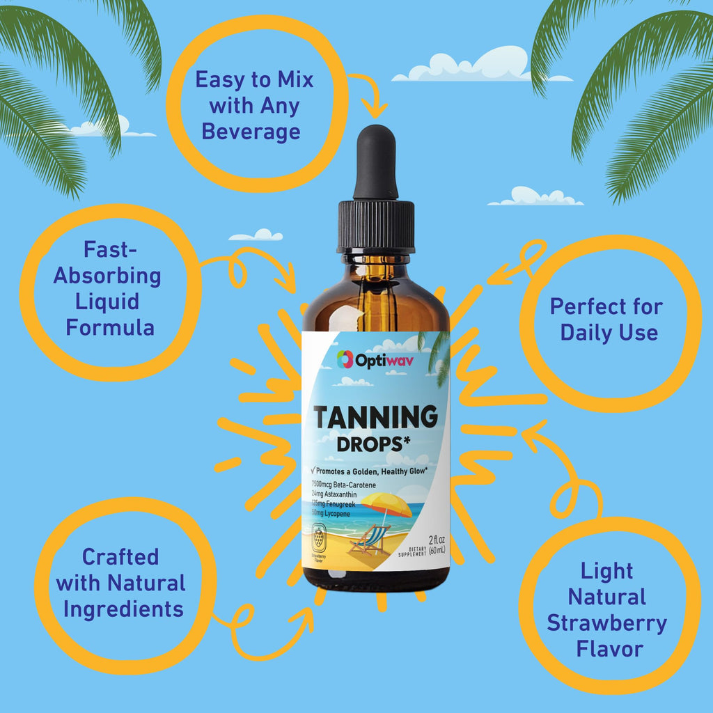 Optiwav Sunless Tanning Drops to Drink – Drinkable Self Tanner for Face & Body (Vegan, Sugar-Free)
