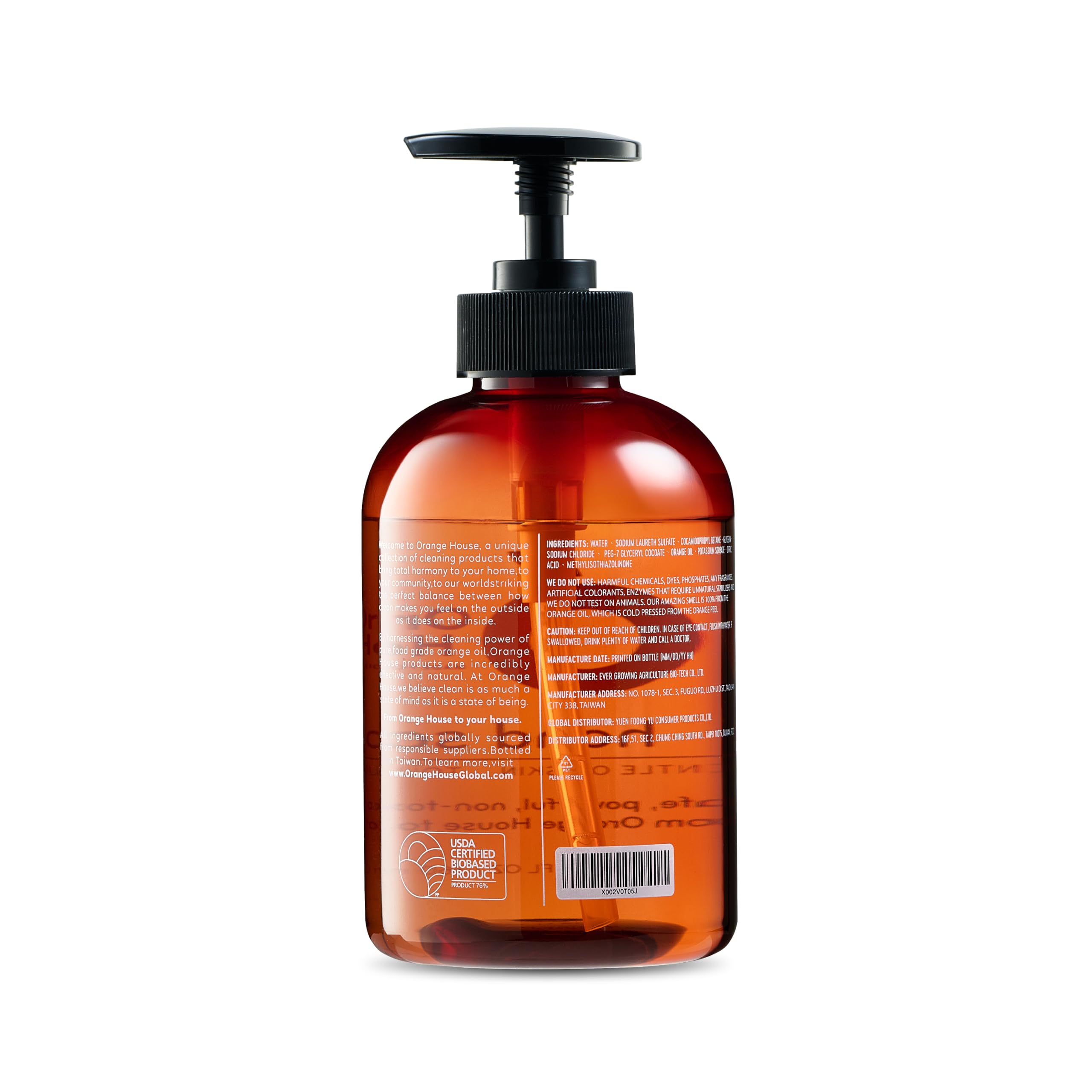 Orange House Natural Liquid Hand Soap with Food-Grade Orange Oil – Cruelty-Free, Moisturizing, 12 Fl Oz