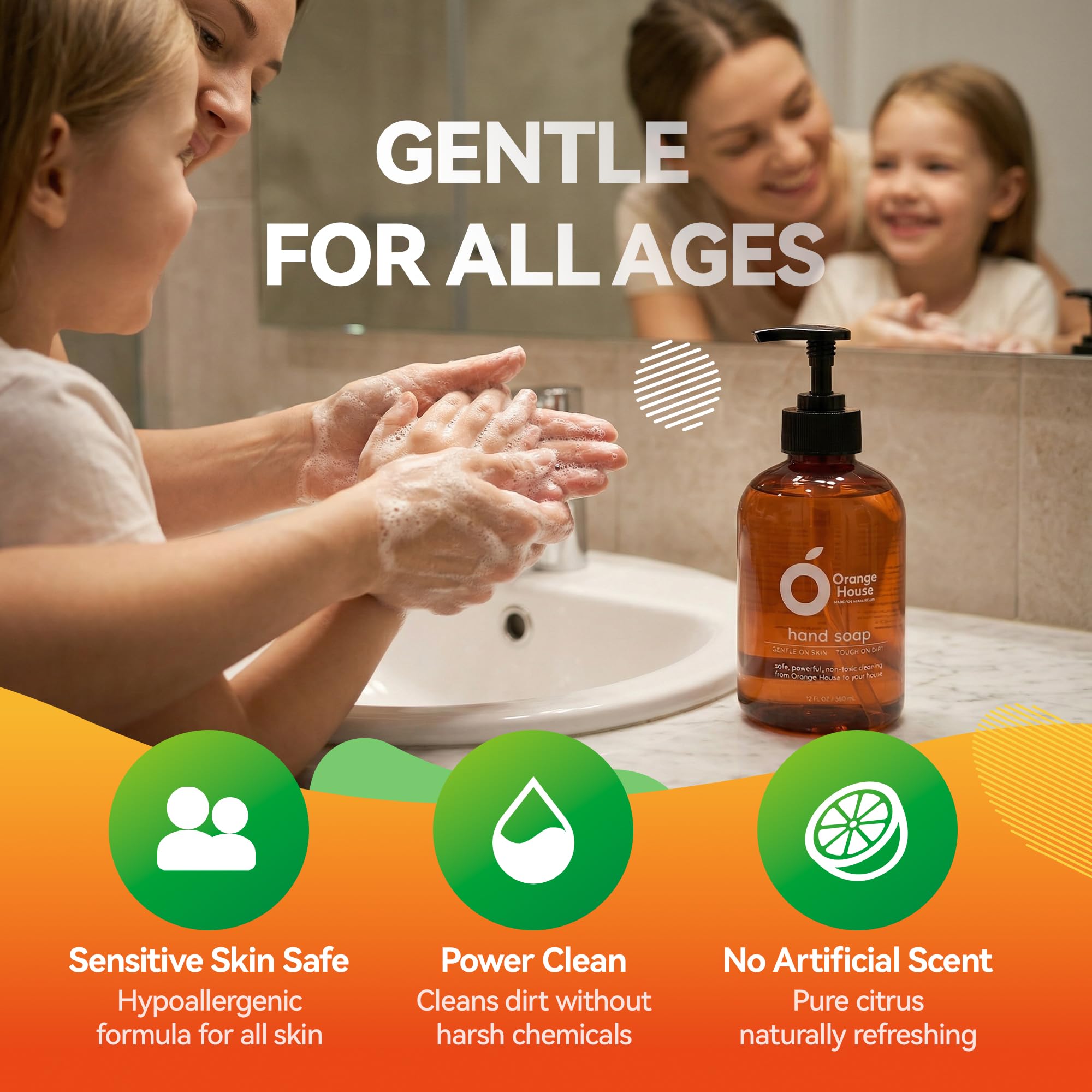 ORANGE HOUSE Liquid Hand Soap | Natural Food-Grade Orange Oil | 12 Fl Oz (3 Pack)