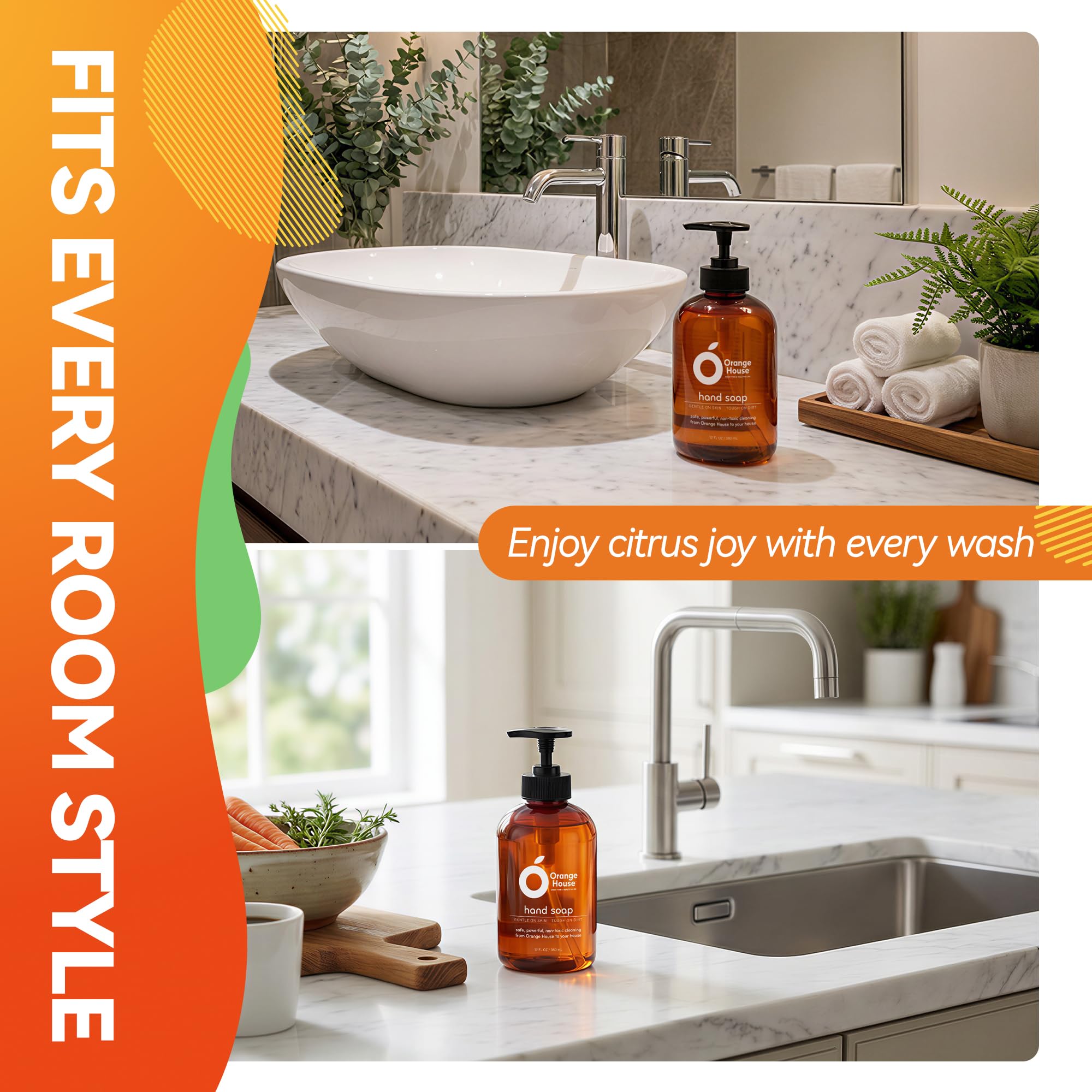 ORANGE HOUSE Liquid Hand Soap | Natural Food-Grade Orange Oil | 12 Fl Oz (3 Pack)