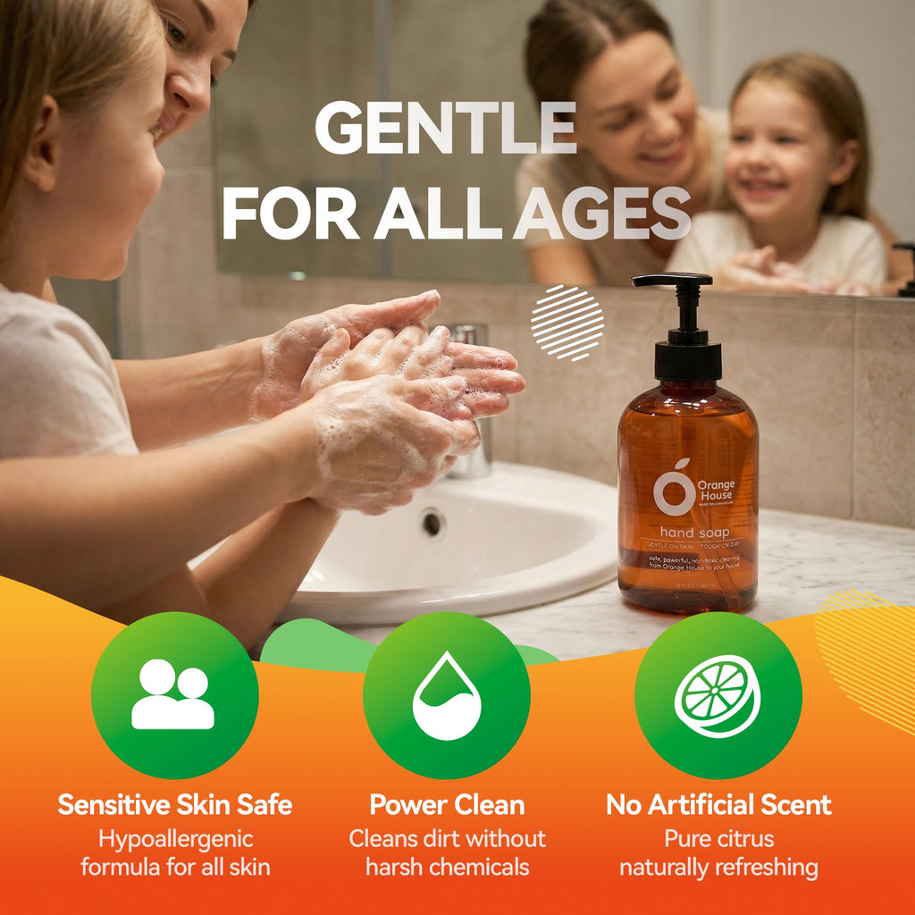 Orange House Natural Liquid Hand Soap with Food-Grade Orange Oil – Cruelty-Free, Moisturizing, 12 Fl Oz