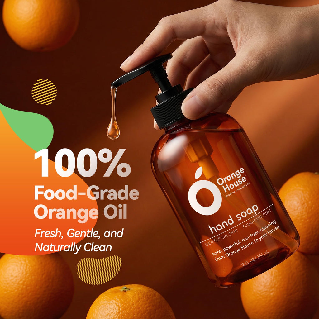 Orange House Natural Liquid Hand Soap with Food-Grade Orange Oil – Cruelty-Free, Moisturizing, 12 Fl Oz