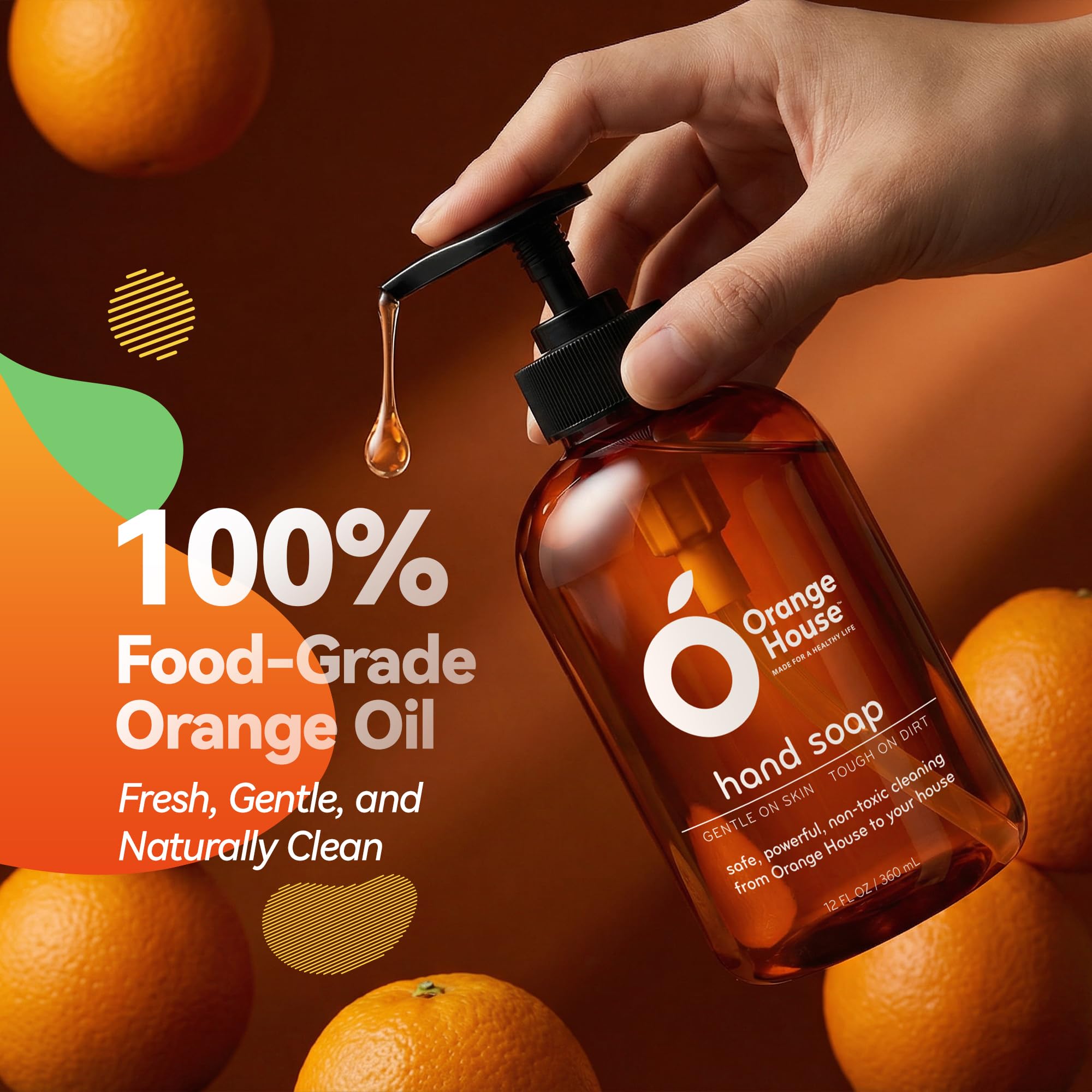 Orange House Natural Liquid Hand Soap with Food-Grade Orange Oil – Cruelty-Free, Moisturizing, 12 Fl Oz