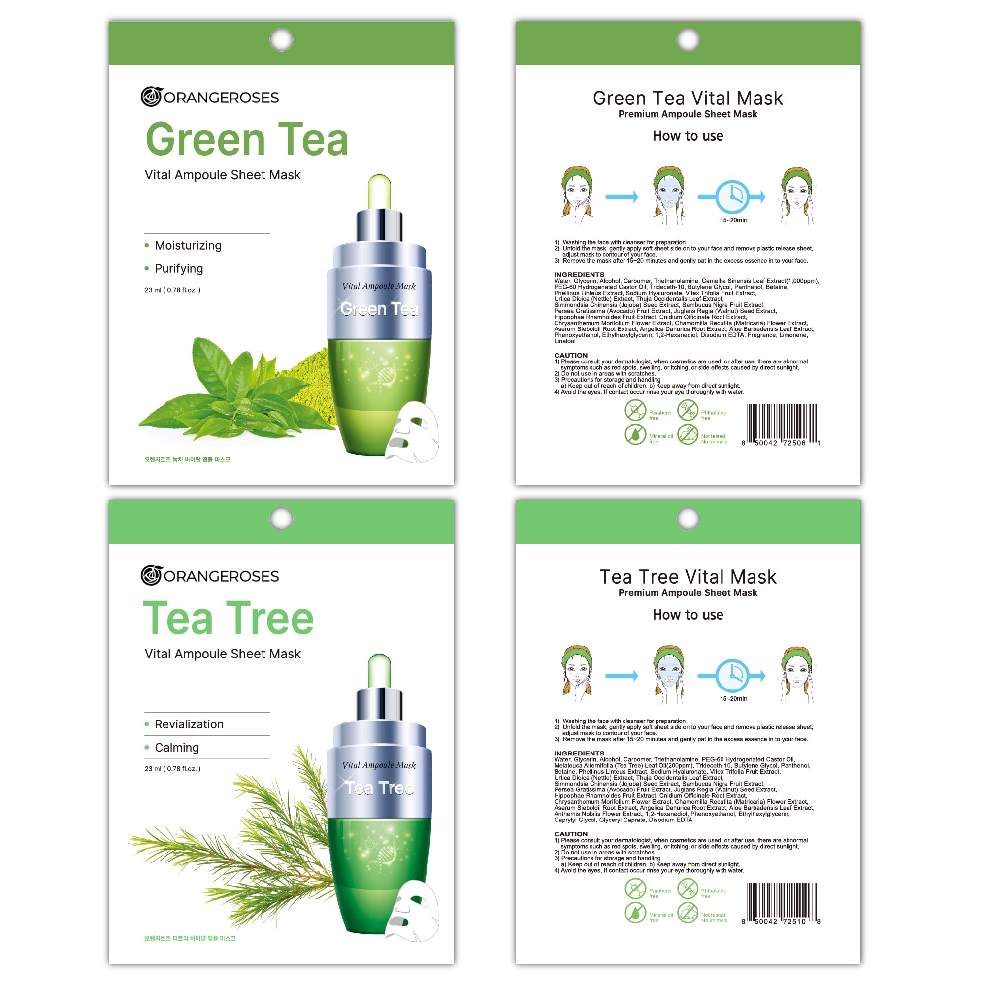 Orangeroses 100-Combo Pack: 10 Types Full-Face Sheet Masks with Release Paper