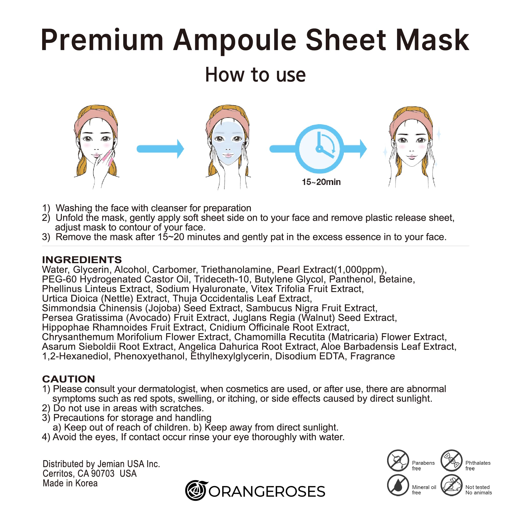 Orangeroses 100-Combo Pack: 10 Types Full-Face Sheet Masks with Release Paper