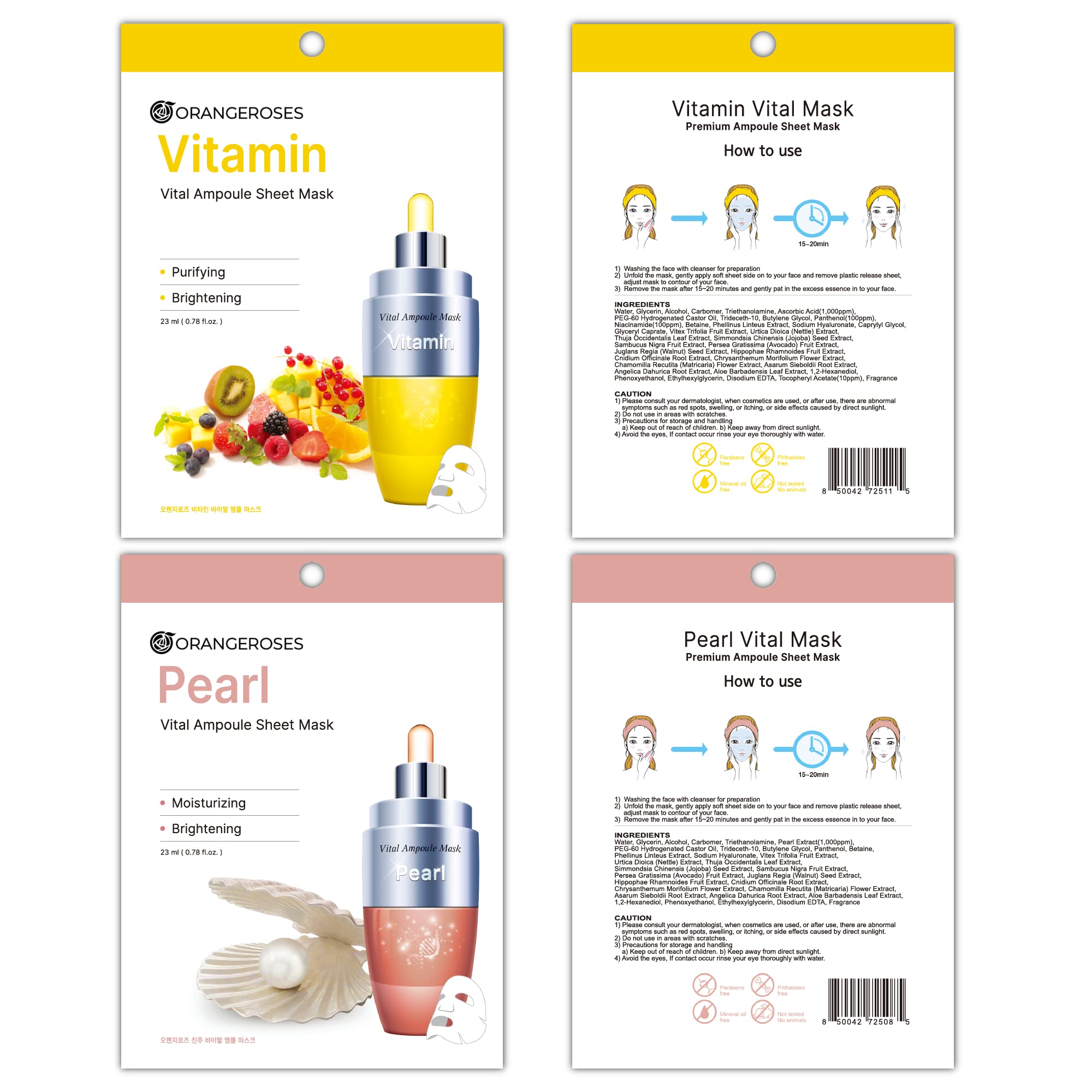 Orangeroses 100-Combo Pack: 10 Types Full-Face Sheet Masks with Release Paper