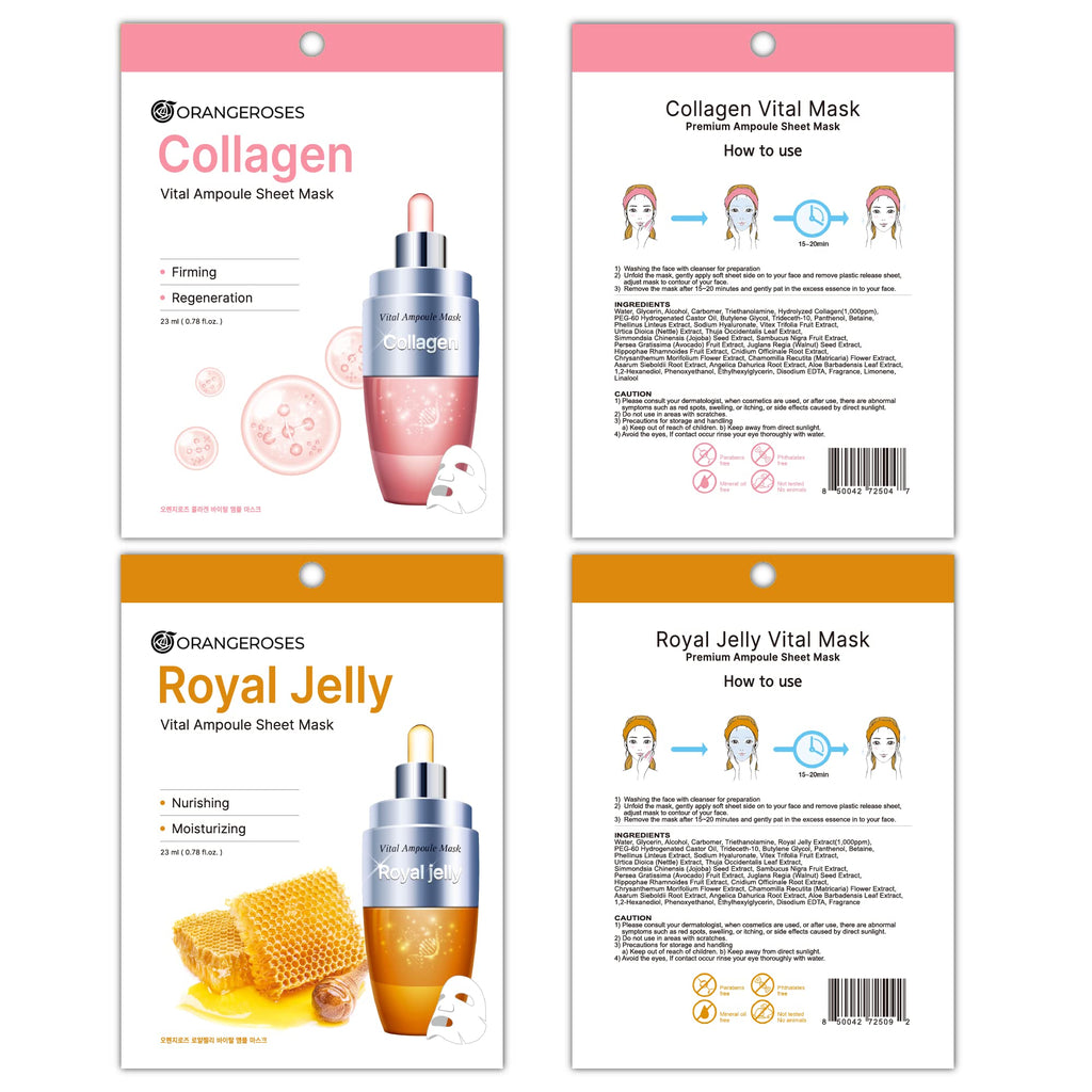 Orangeroses 100-Combo Pack: 10 Types Full-Face Sheet Masks with Release Paper