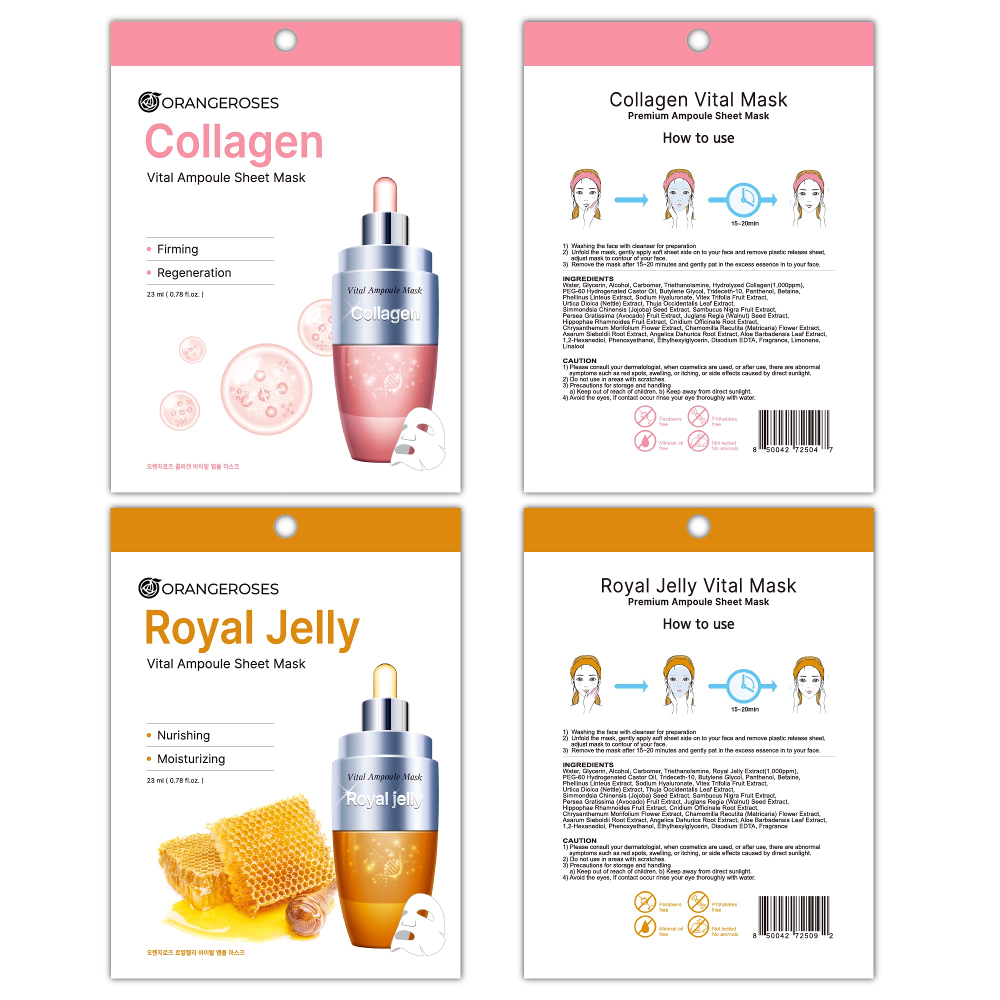 Orangeroses 100-Combo Pack: 10 Types Full-Face Sheet Masks with Release Paper