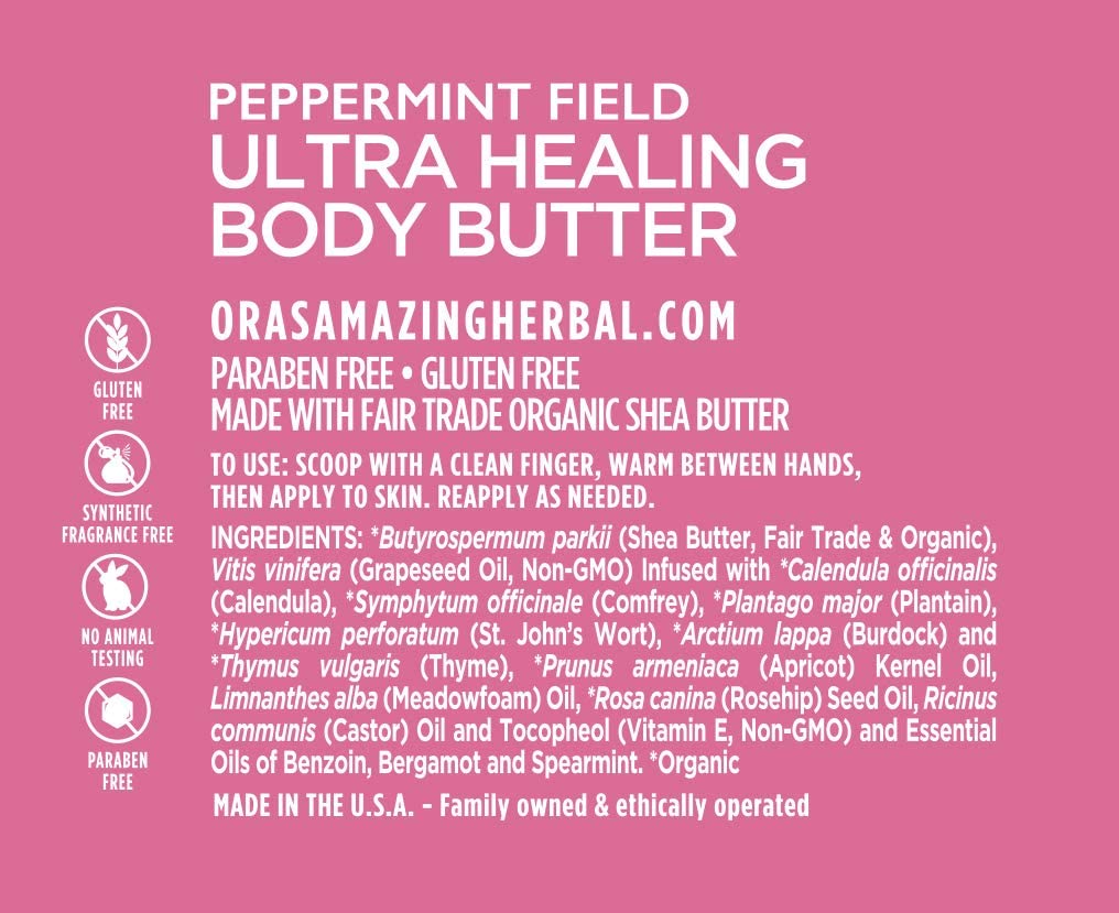 Ora's Amazing Herbal Ultra Healing Body Butter – Intensive Moisturizer for Dry Skin, Spearmint & Bergamot, 2 oz
