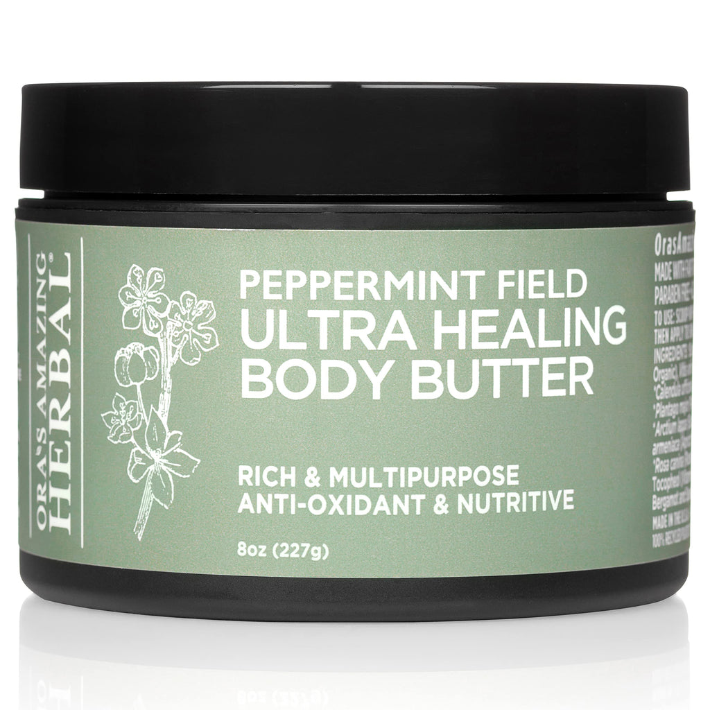 Ora's Amazing Herbal Ultra Healing Body Butter — Intensive Moisturizer for Dry Skin, Spearmint & Bergamot (8 oz)