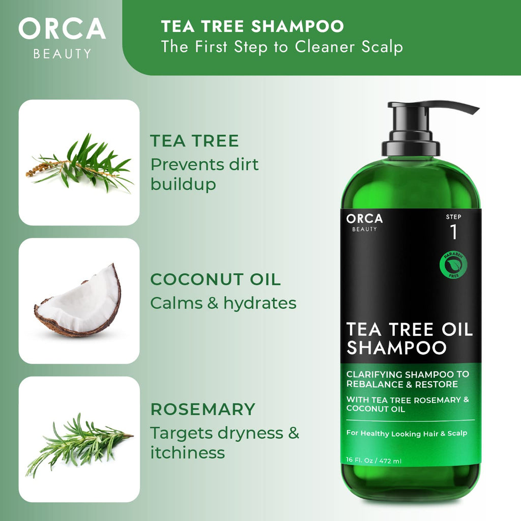 Orca Beauty Tea Tree Shampoo & Conditioner Set 2x16oz – Dandruff Care for Oily Hair