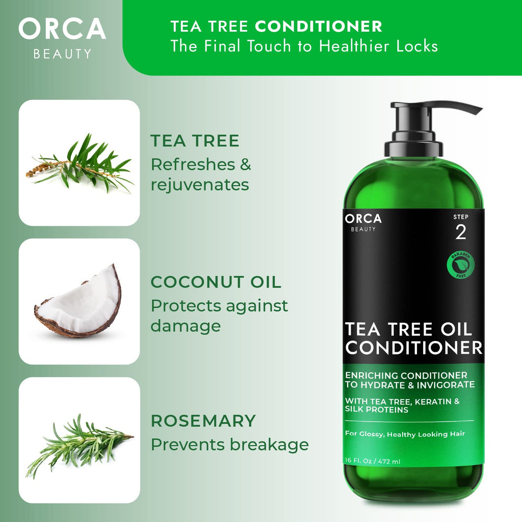 Orca Beauty Tea Tree Shampoo & Conditioner Set 2x16oz – Dandruff Care for Oily Hair
