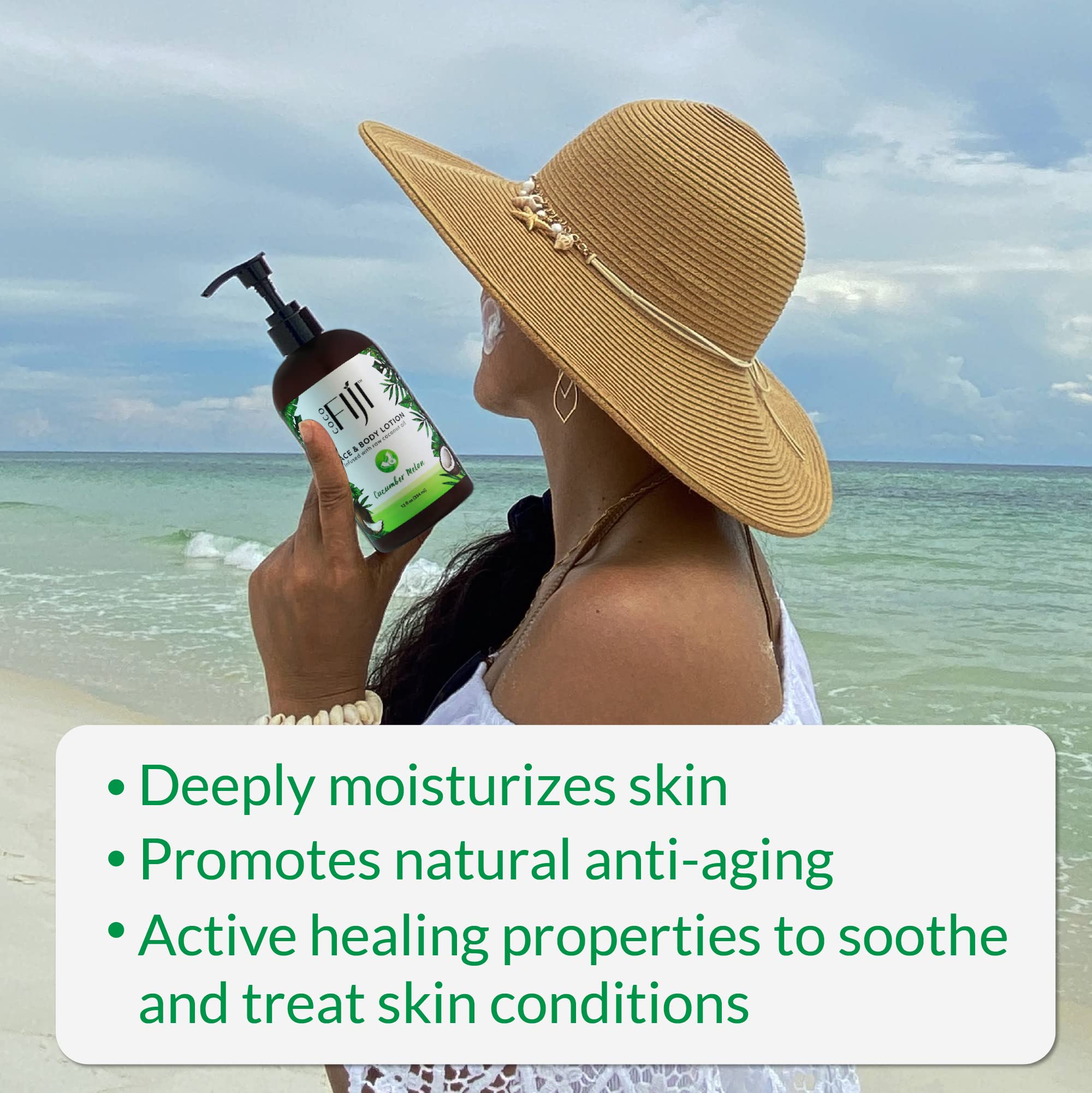 Organic Fiji Coco Fiji Face & Body Lotion with Coconut Oil – Cucumber Melon, 12 oz (Pack of 1)